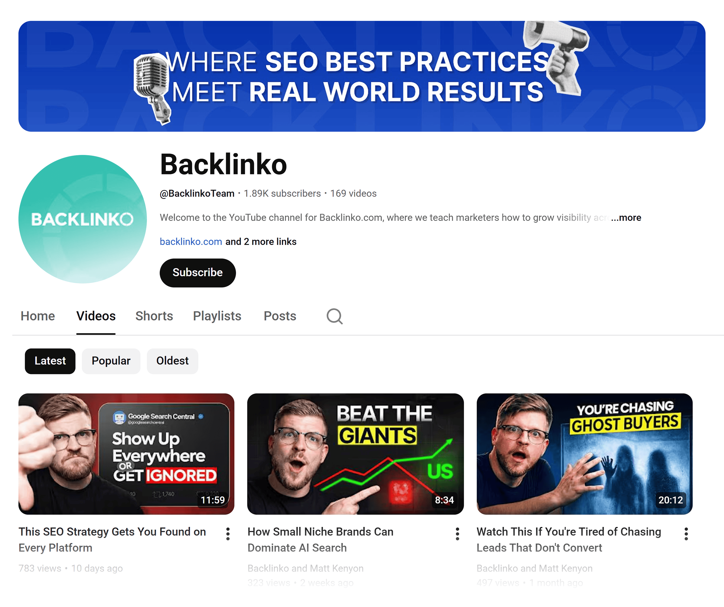 YouTube &ndash; Backlinko channel
