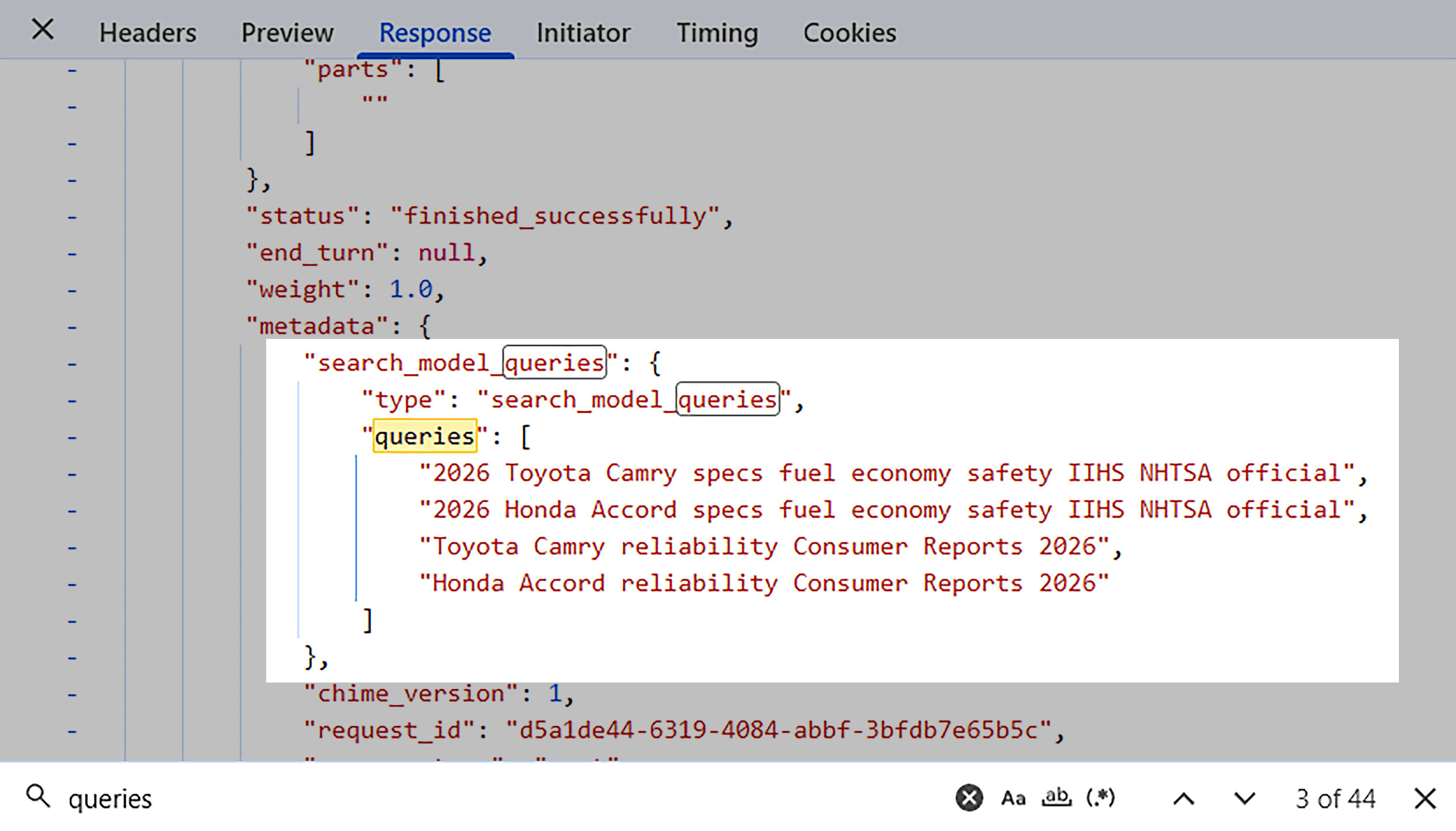 Chrome DevTools &ndash; Network &ndash; Response &ndash; Queries