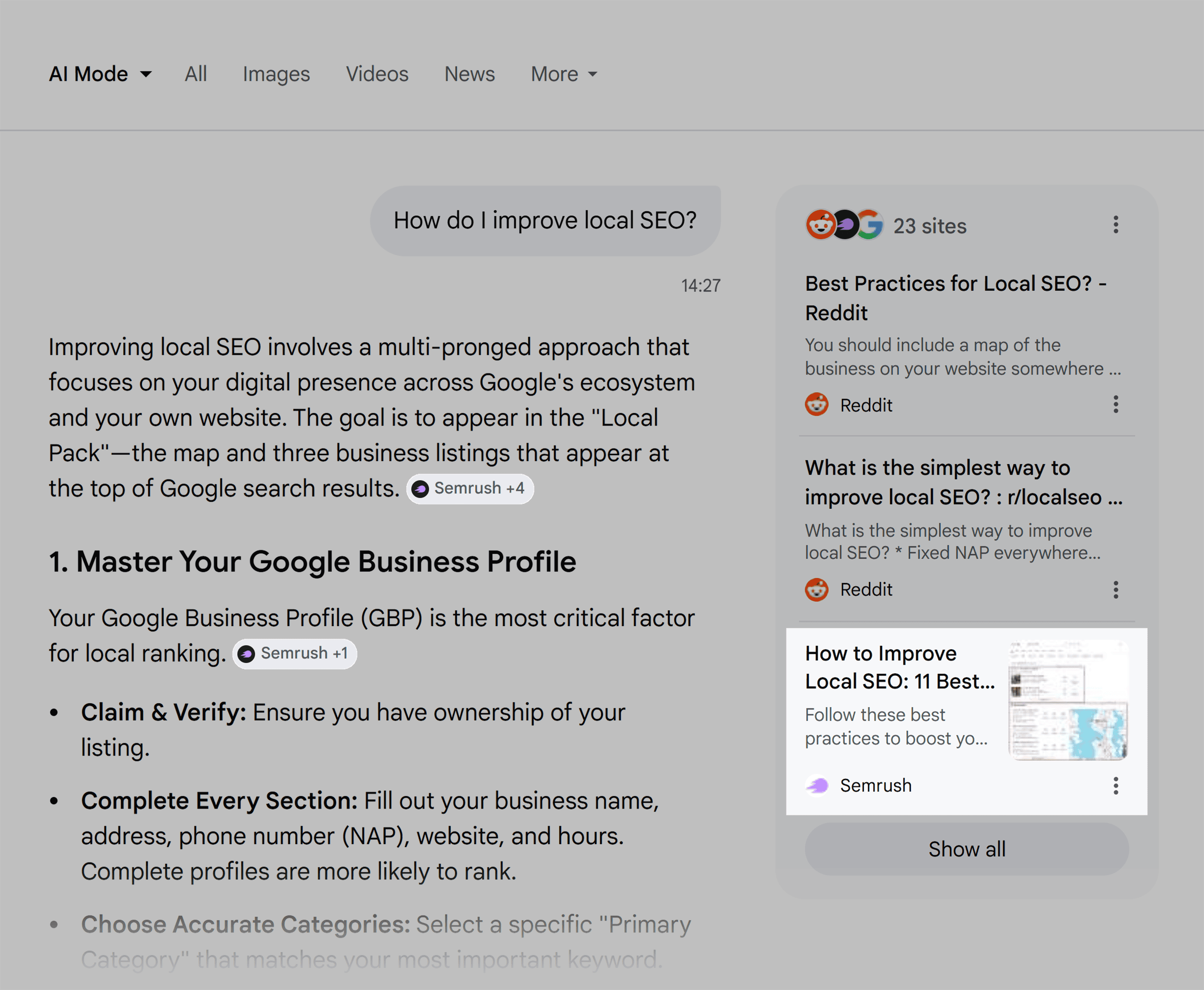 Google AI Mode &ndash; Improve local SEO