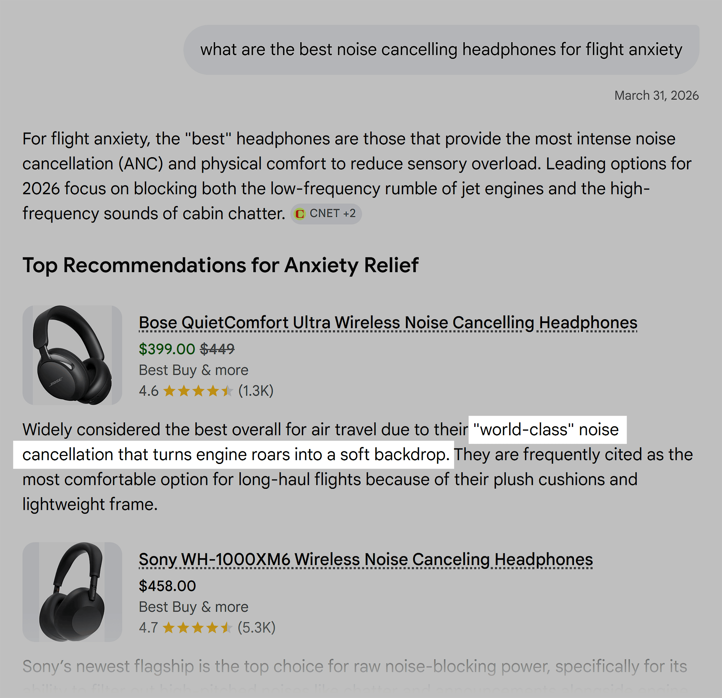Google AI Mode &ndash; Noise canceling headphones