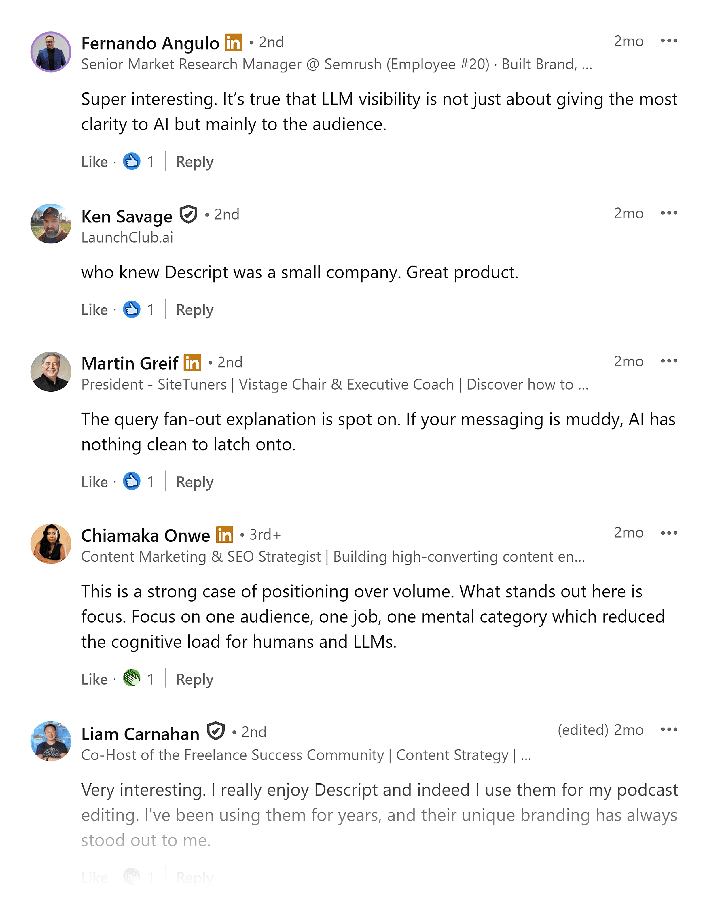 LinkedIn &ndash; Leigh post &ndash; Comments