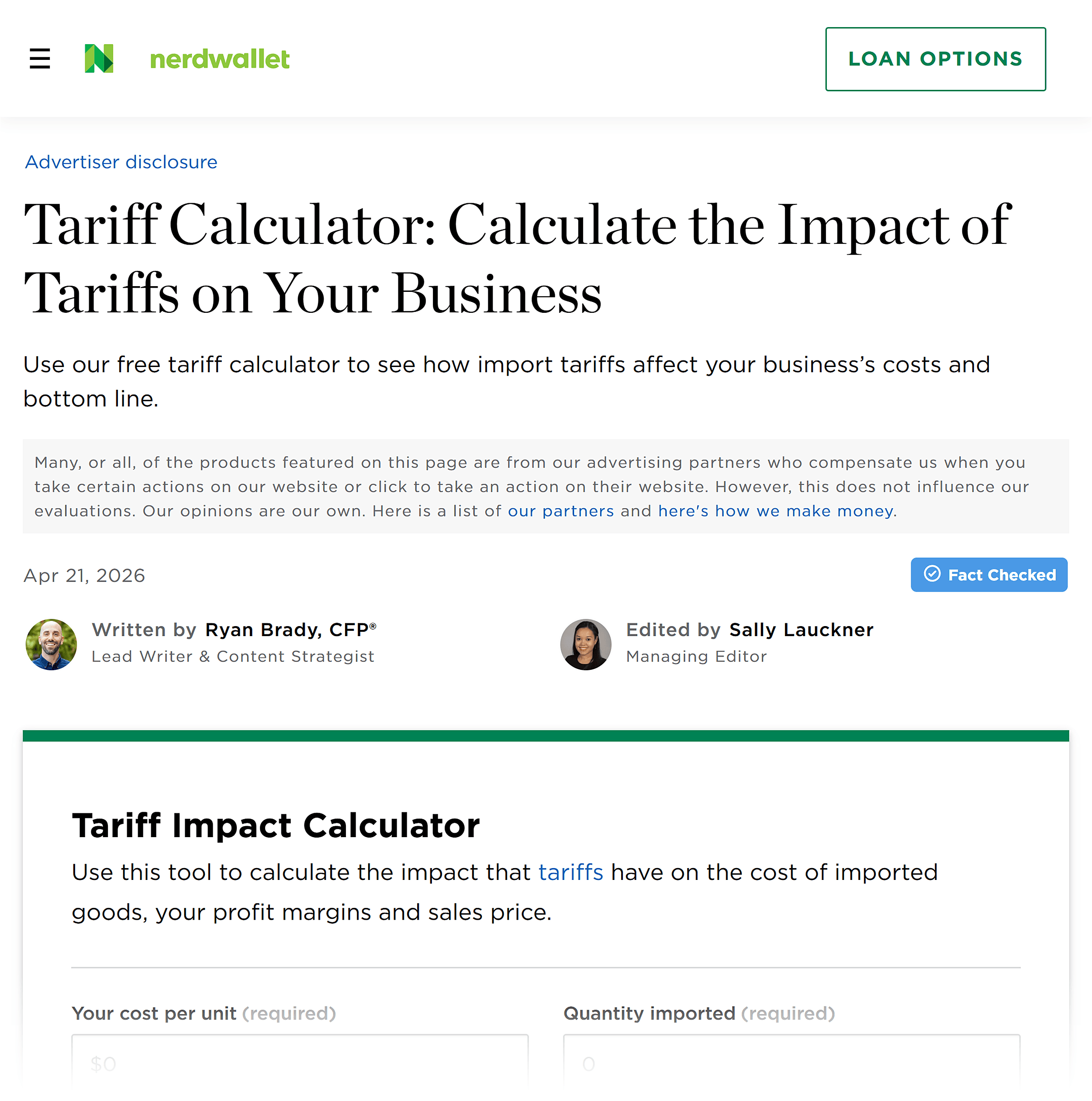 Nerdwallet – Tariff calculator