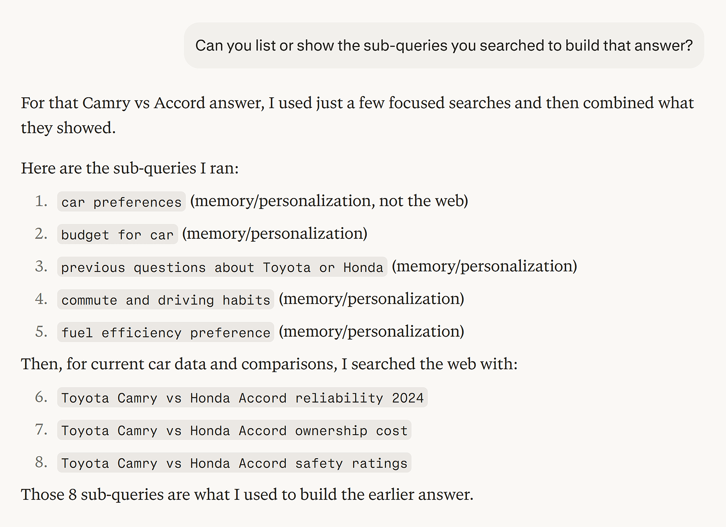 Perplexity &ndash; Toyota vs Honda &ndash; Subqueries