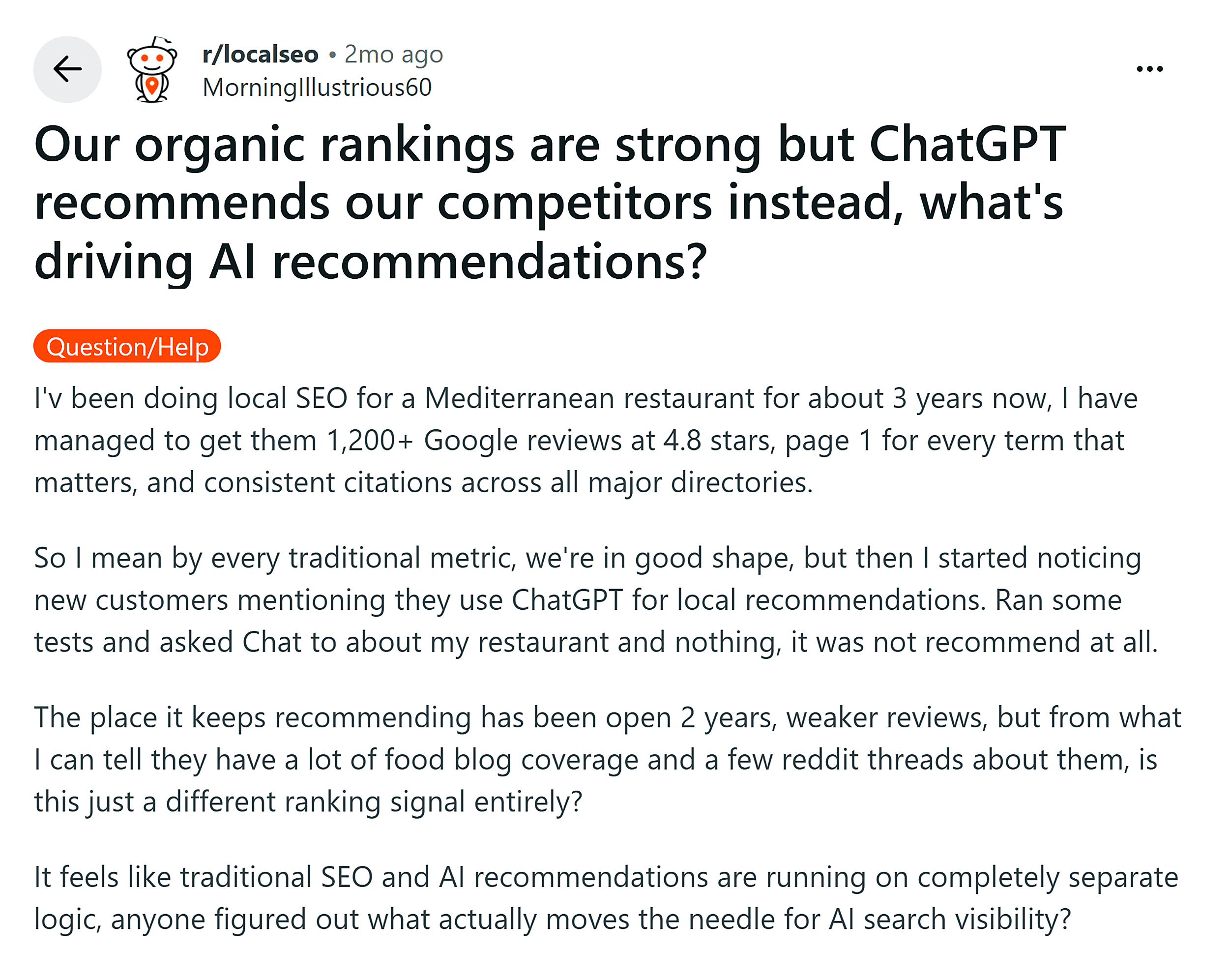 Reddit &ndash; Local SEO &ndash; AI topic