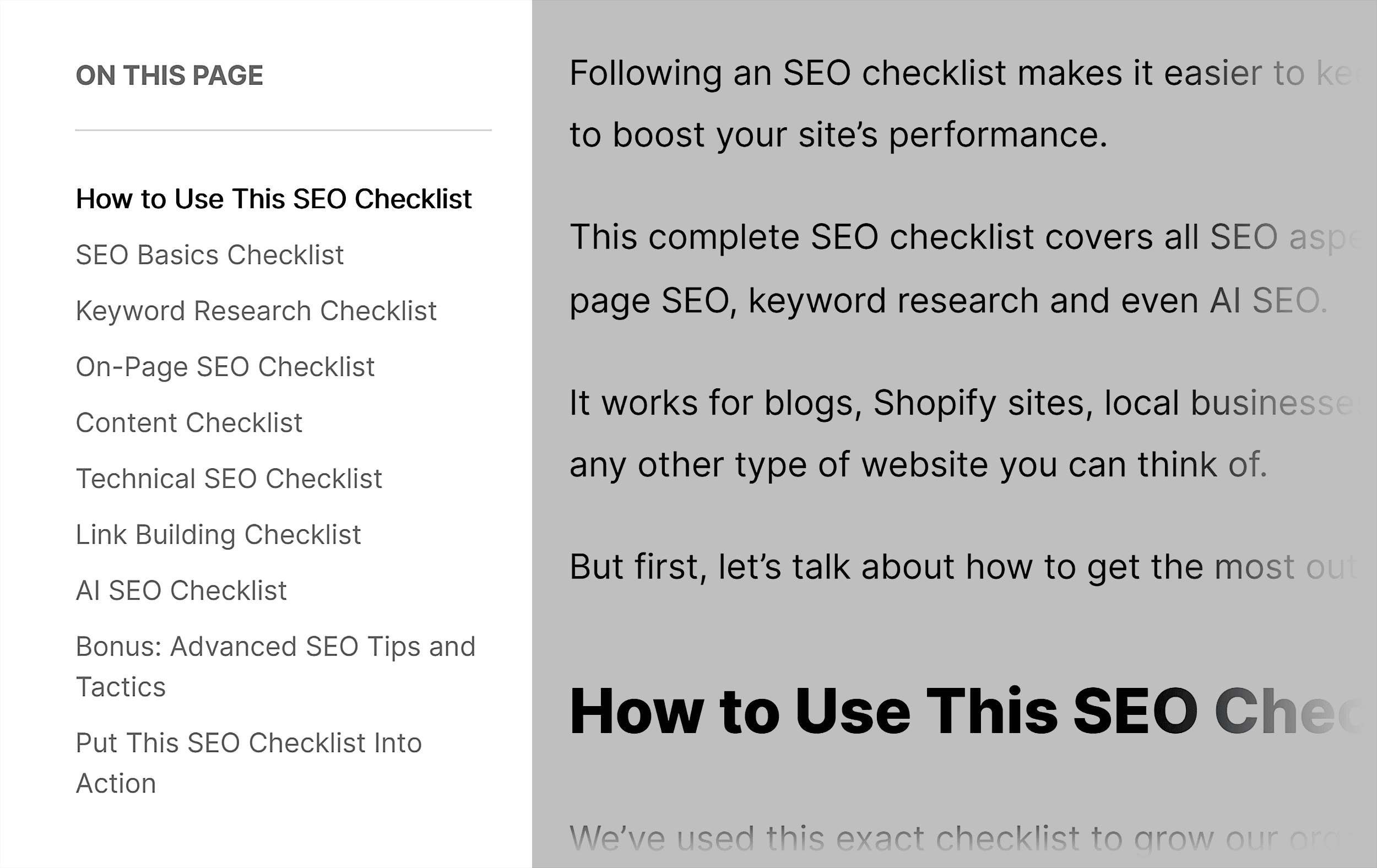 SEO checklist &ndash; ToC