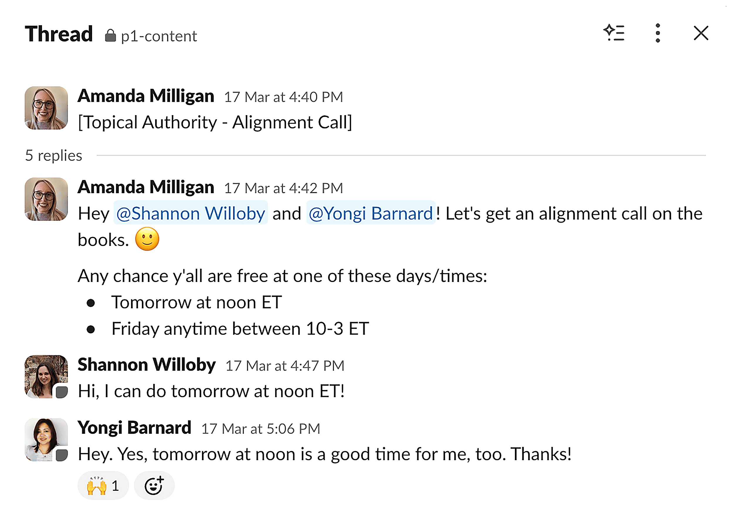 Slack thread &ndash; Content call