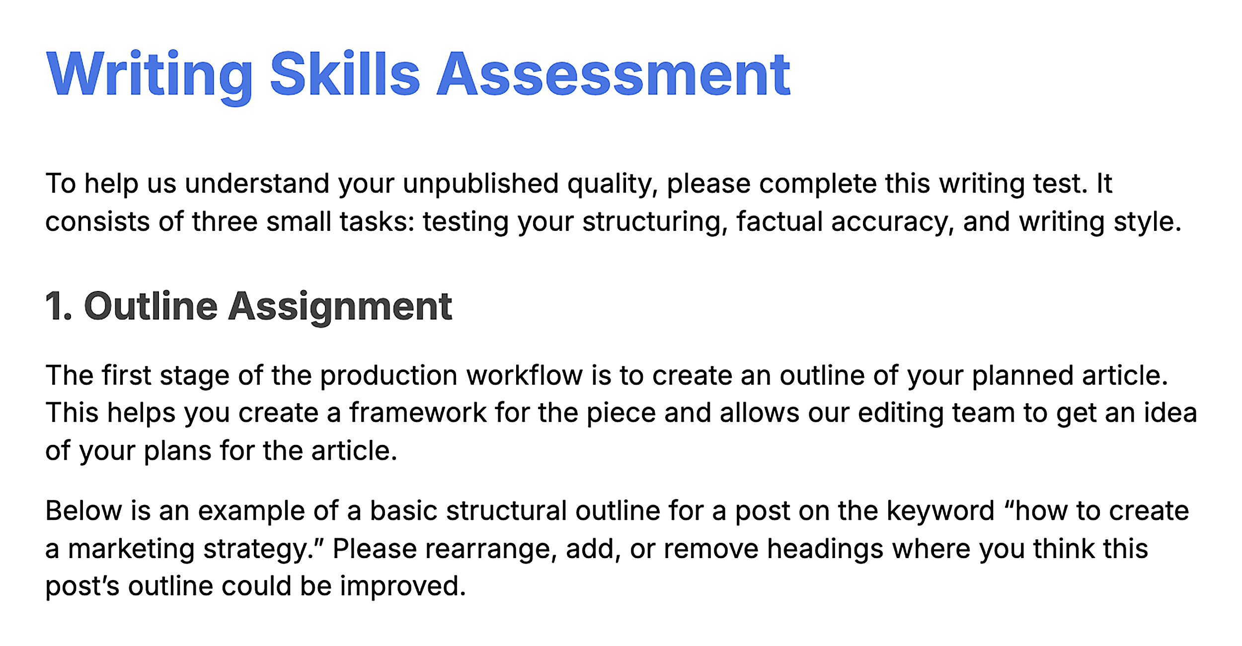 Writing skill assessment document