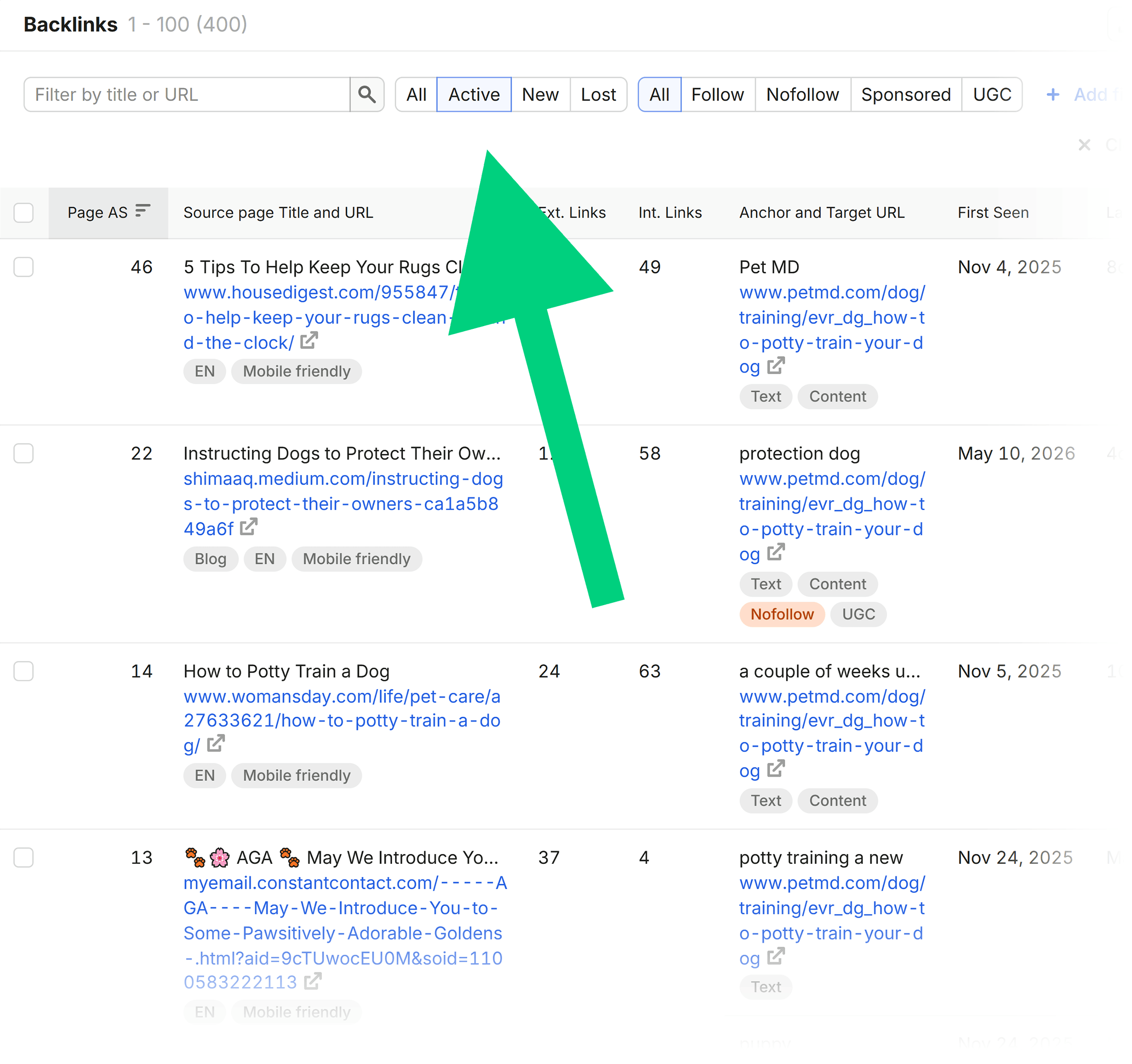 Backlink Analytics &ndash; Pet MD &ndash; Active backlinks