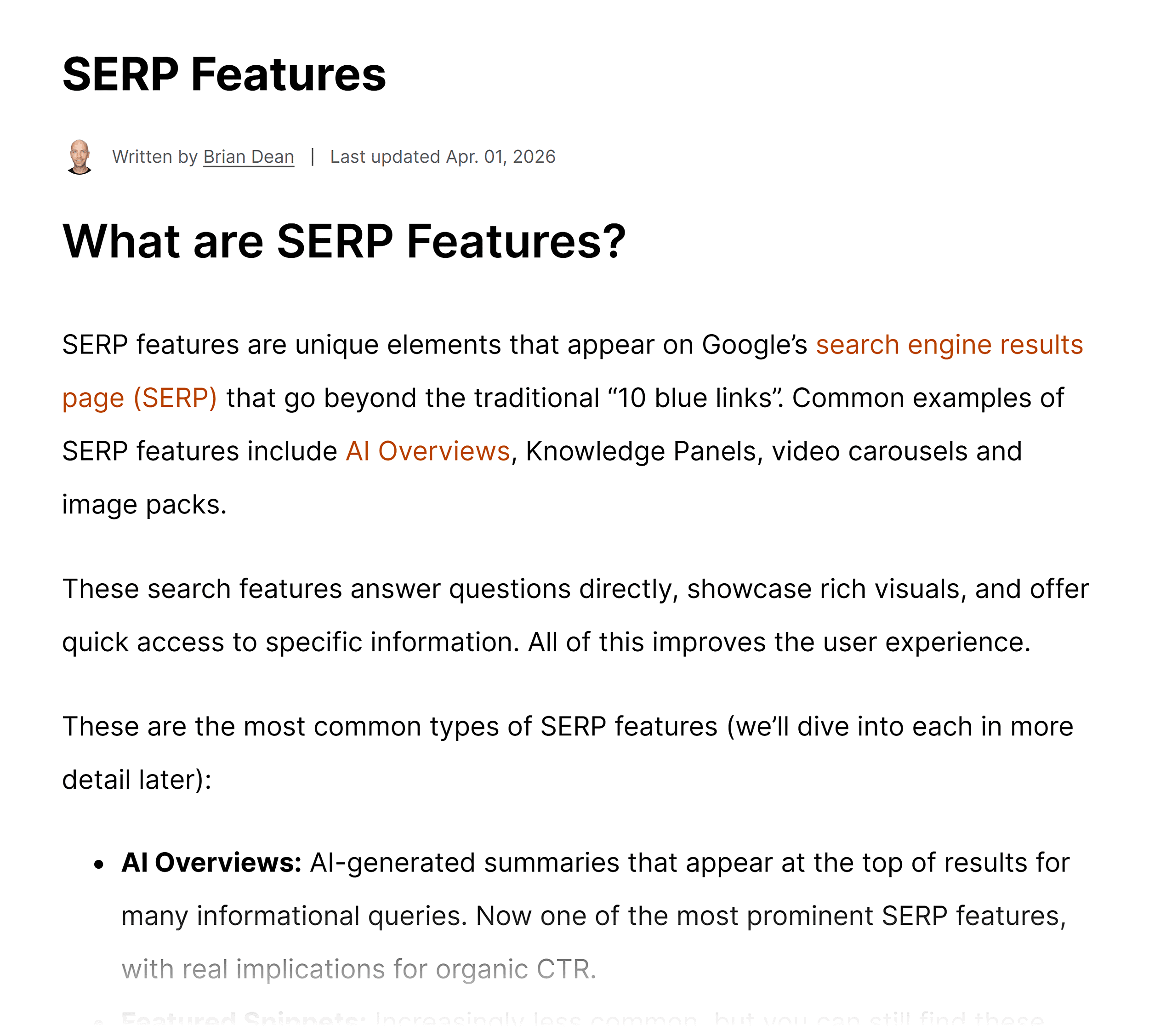 Backlinko &ndash; Hub &ndash; SERP Features