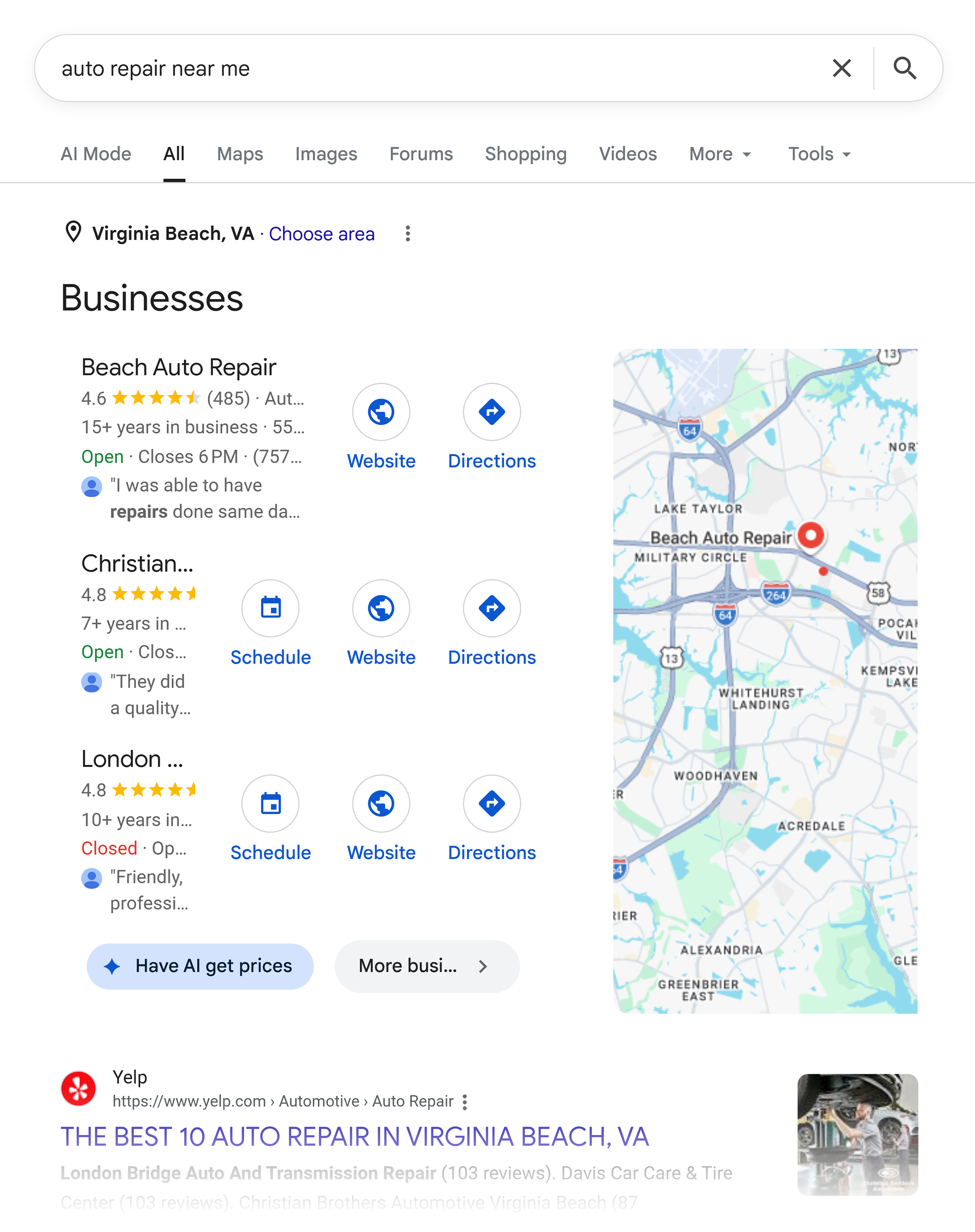 Google SERP – Auto repair Virginia Beach Google SERP – Auto repair Virginia Beach