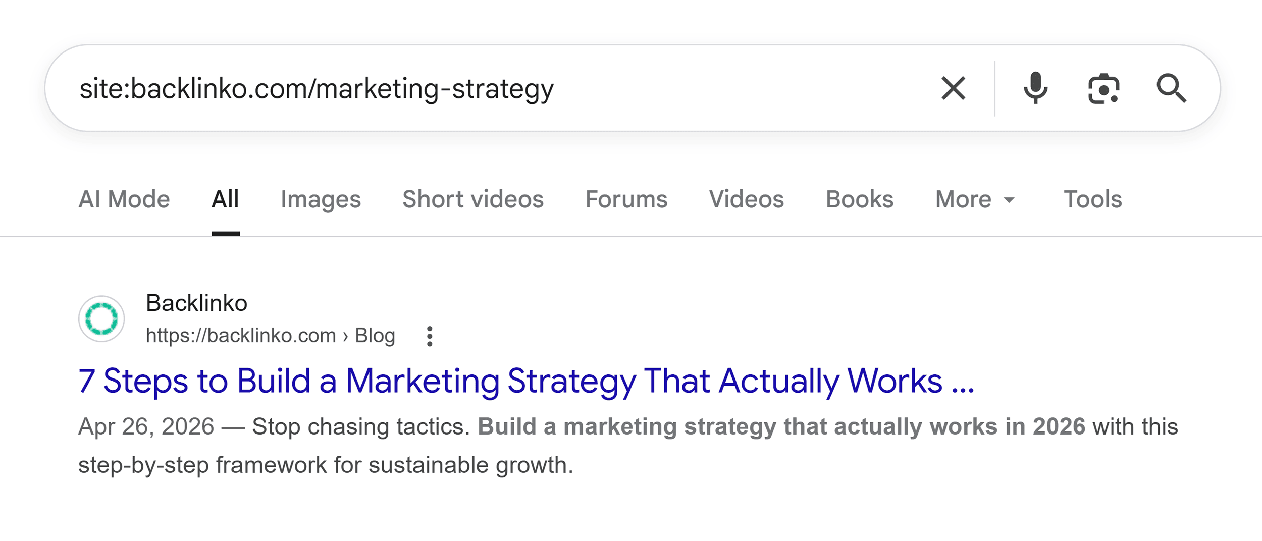 Google SERP &ndash; Backlinko marketing strategy