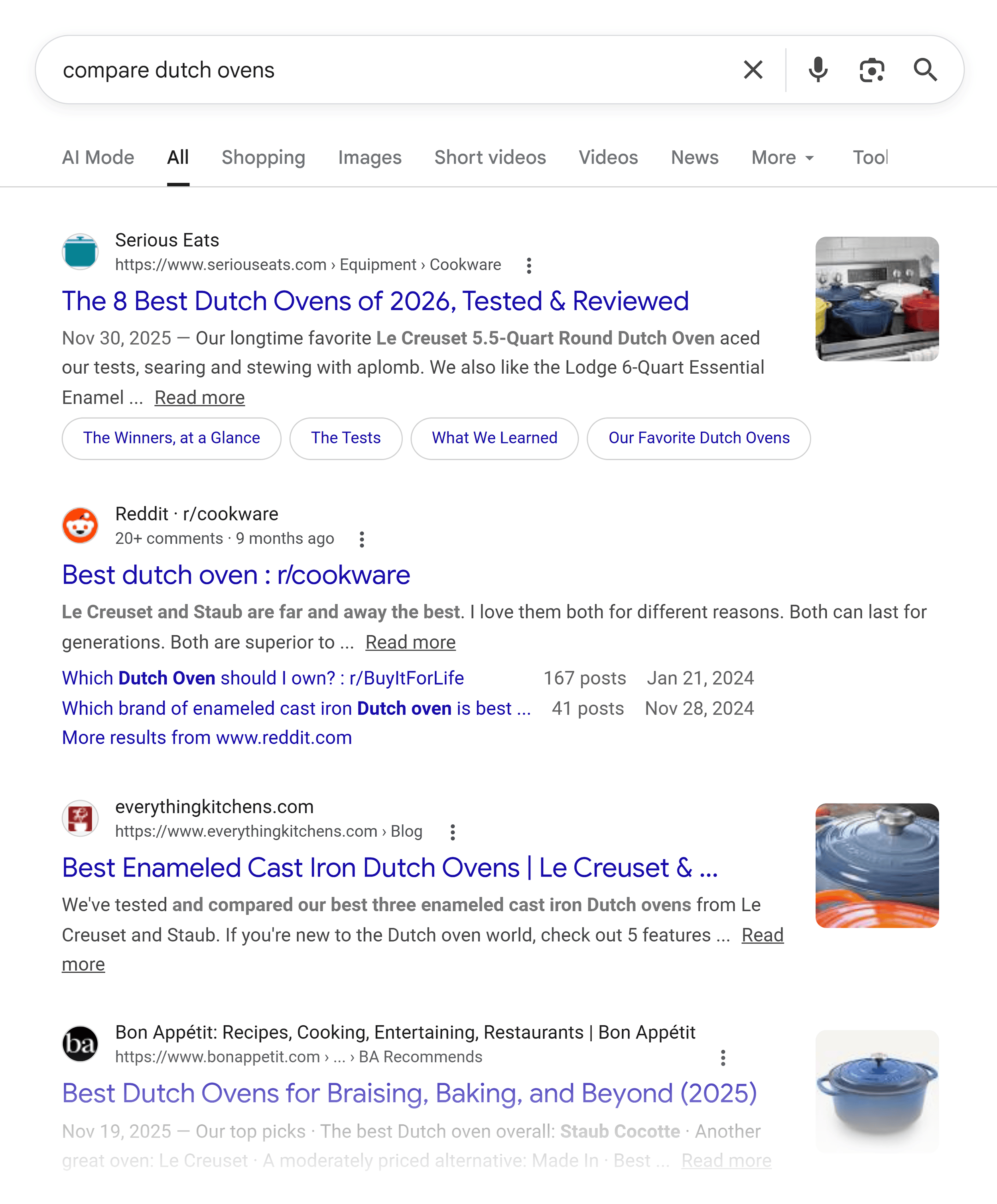 Google SERP – Compare Dutch ovens Google SERP – Compare Dutch ovens