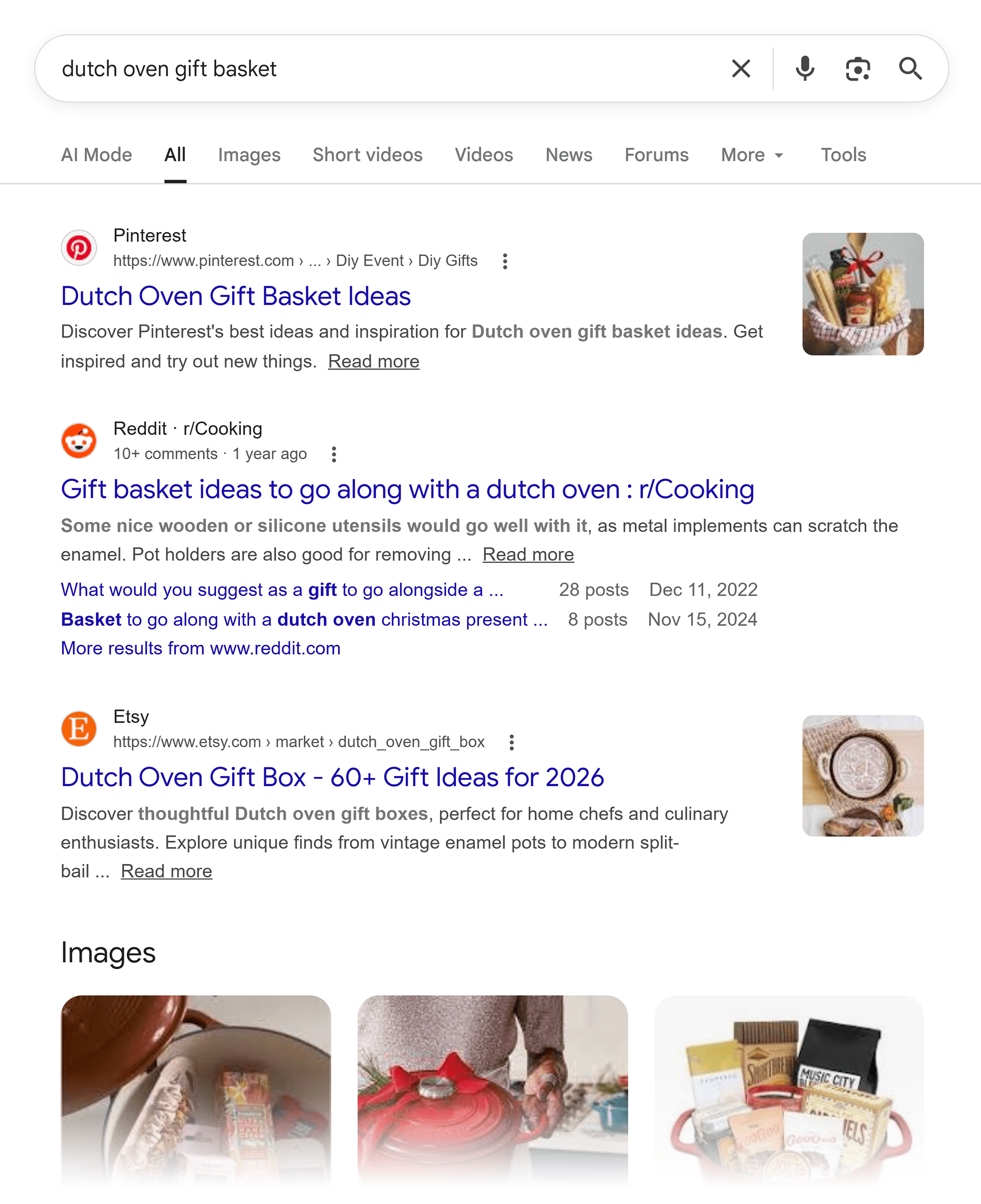 Google SERP – Dutch oven gift basket Google SERP – Dutch oven gift basket