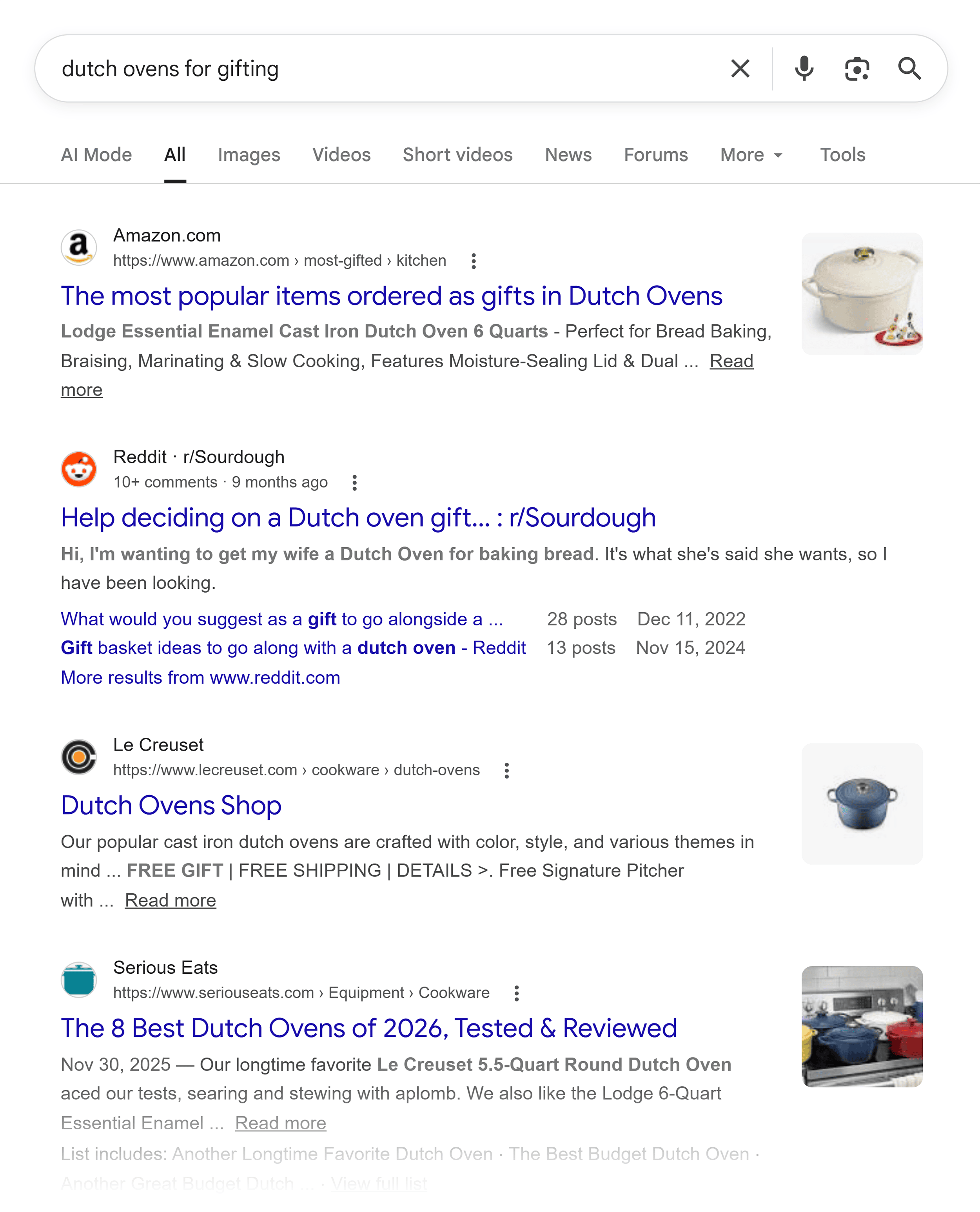 Google SERP – Dutch ovens for gifting Google SERP – Dutch ovens for gifting