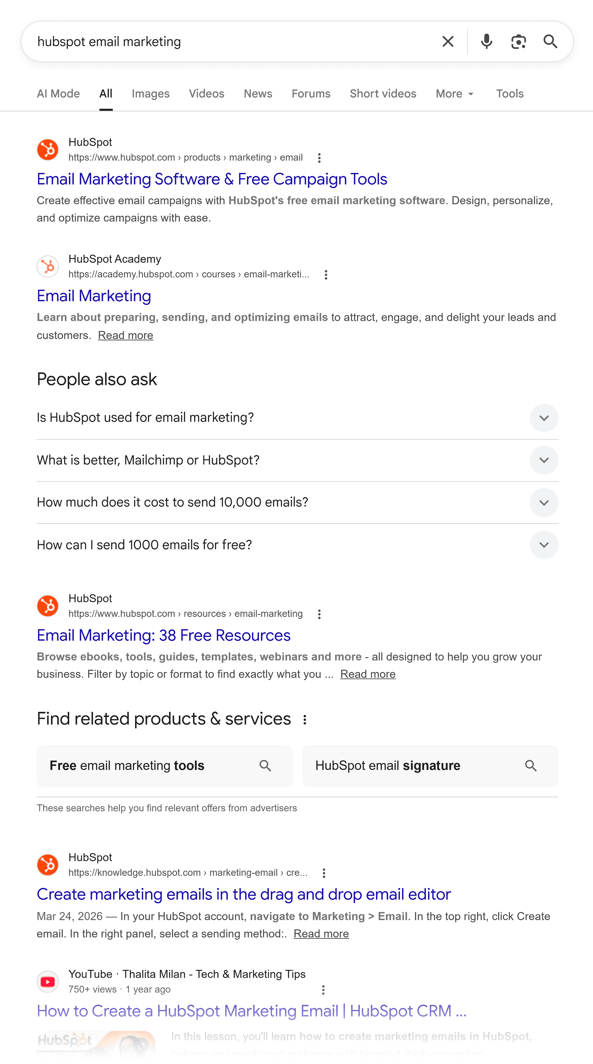 Google SERP &ndash; HubSpot email marketing