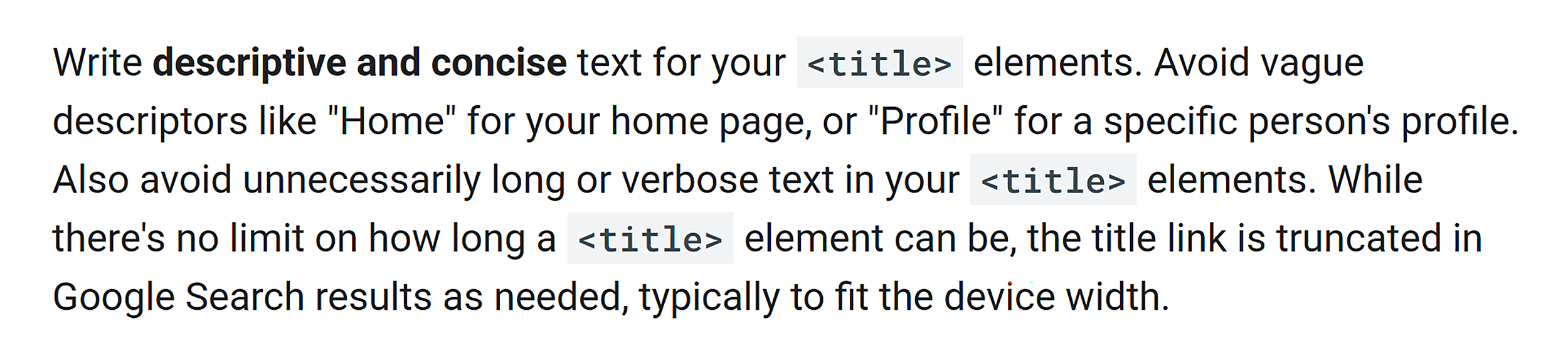 Google – Title link – Descriptive titles Google – Title link – Descriptive titles
