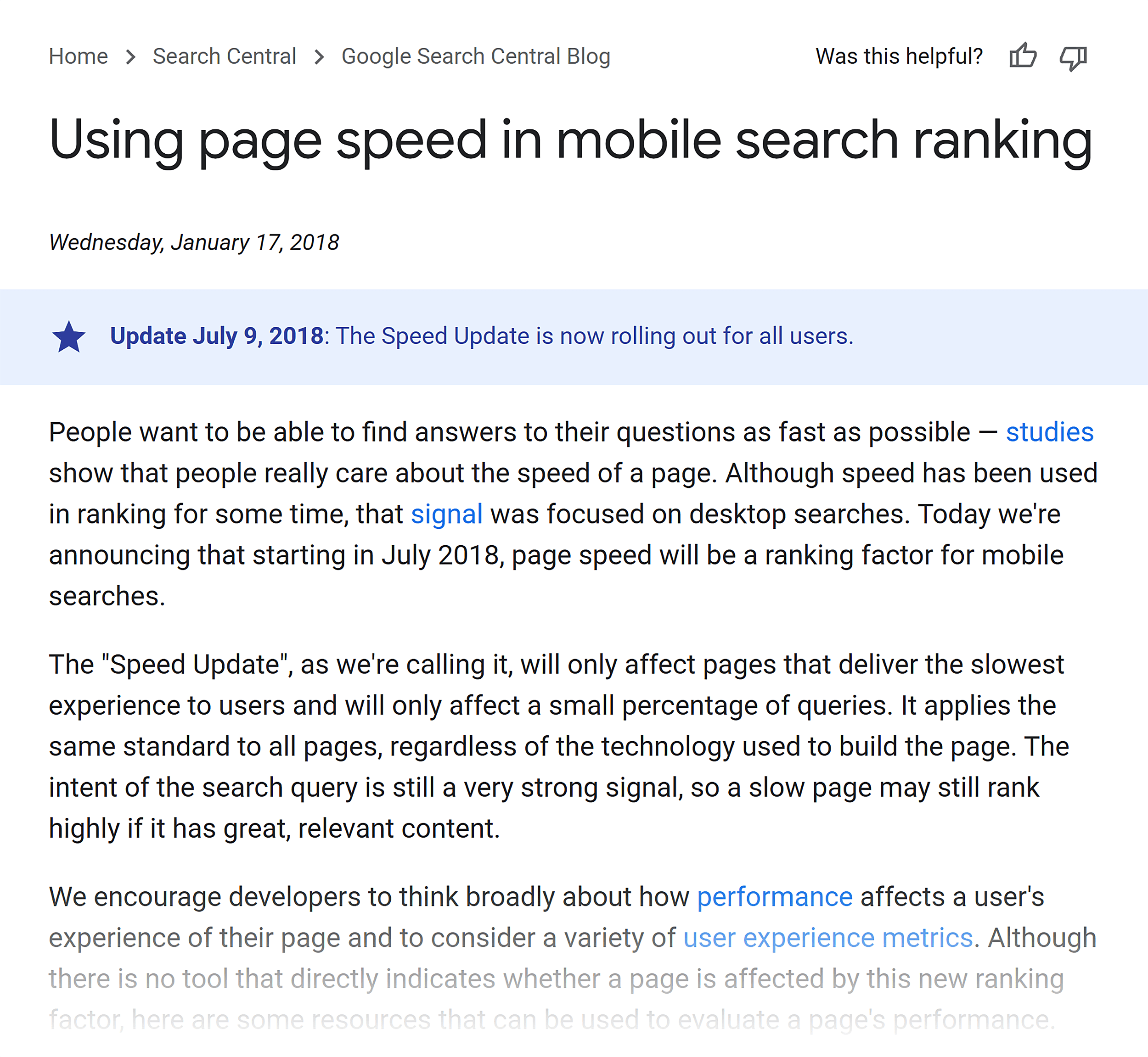 Google – Using page speed in mobile search Google – Using page speed in mobile search