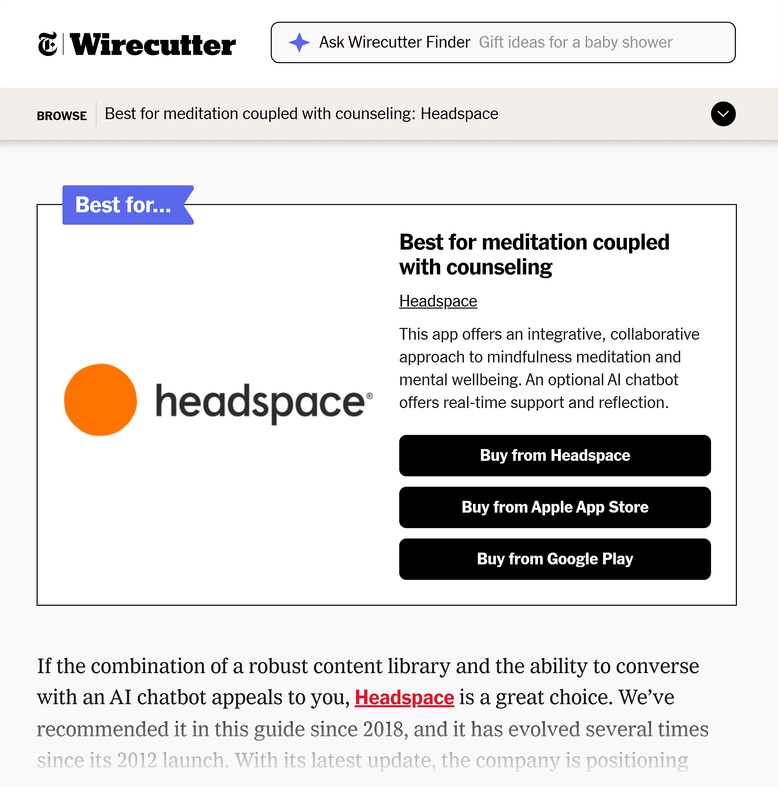 Headspace backlink from NY Times