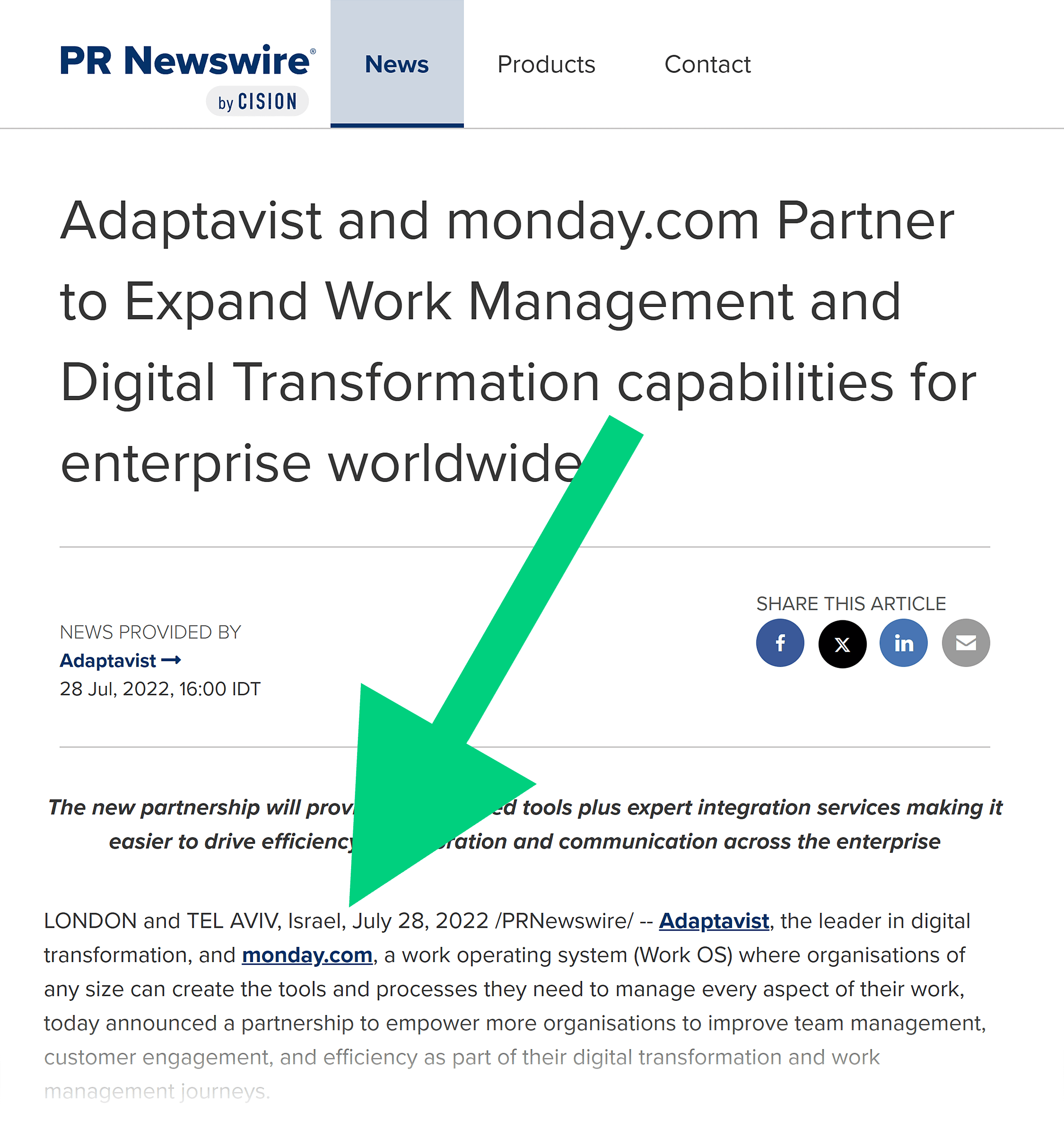 Monday backlink from PR Newswire
