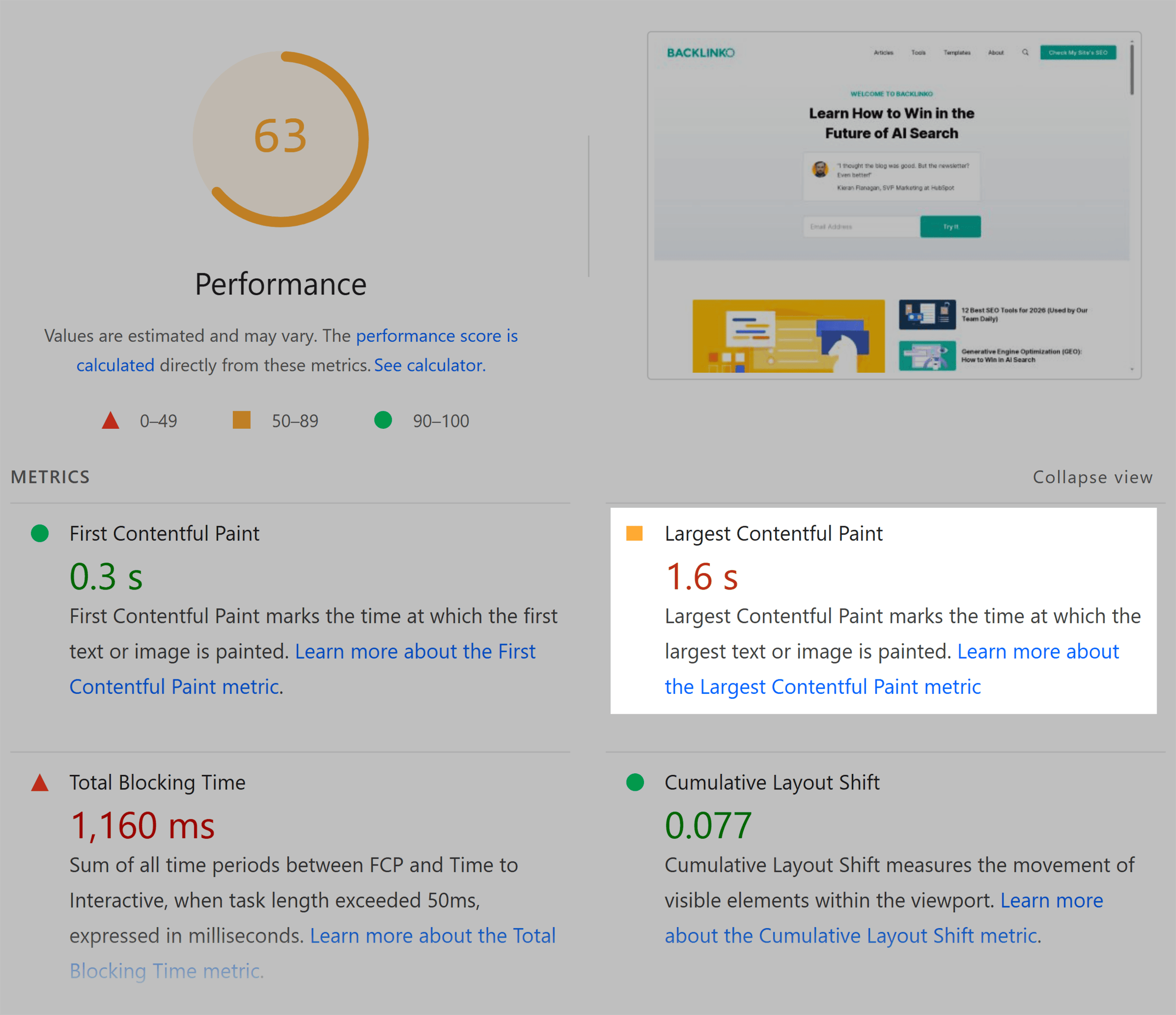 PageSpeed Insights &ndash; Backlinko &ndash; LCP