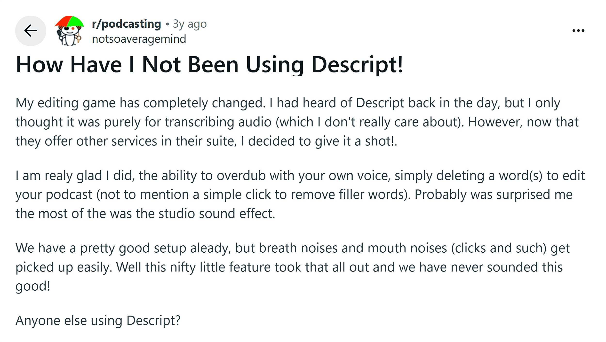 Reddit – Descript post Reddit – Descript post