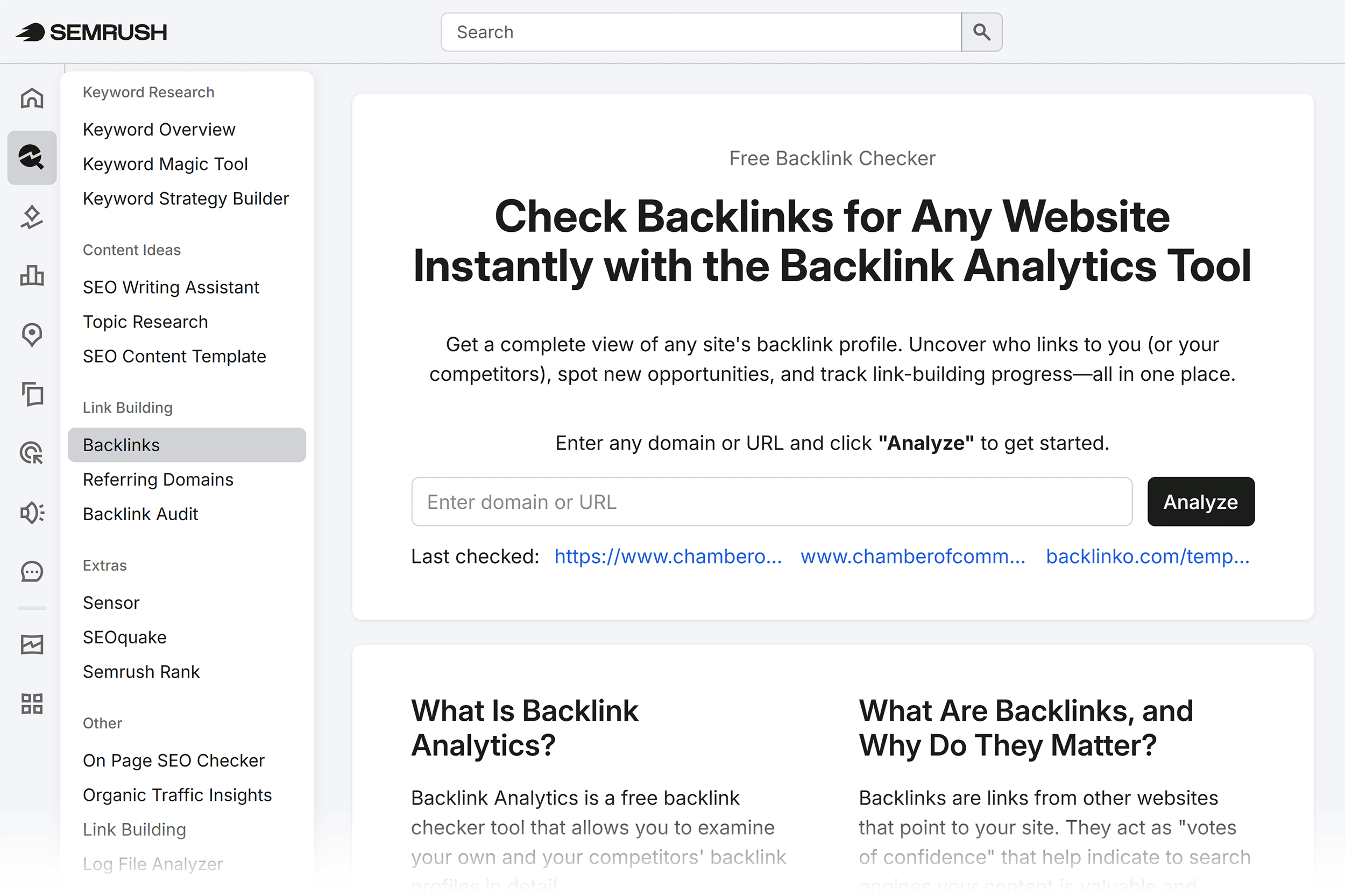 Semrush &ndash; Backlink Analytics