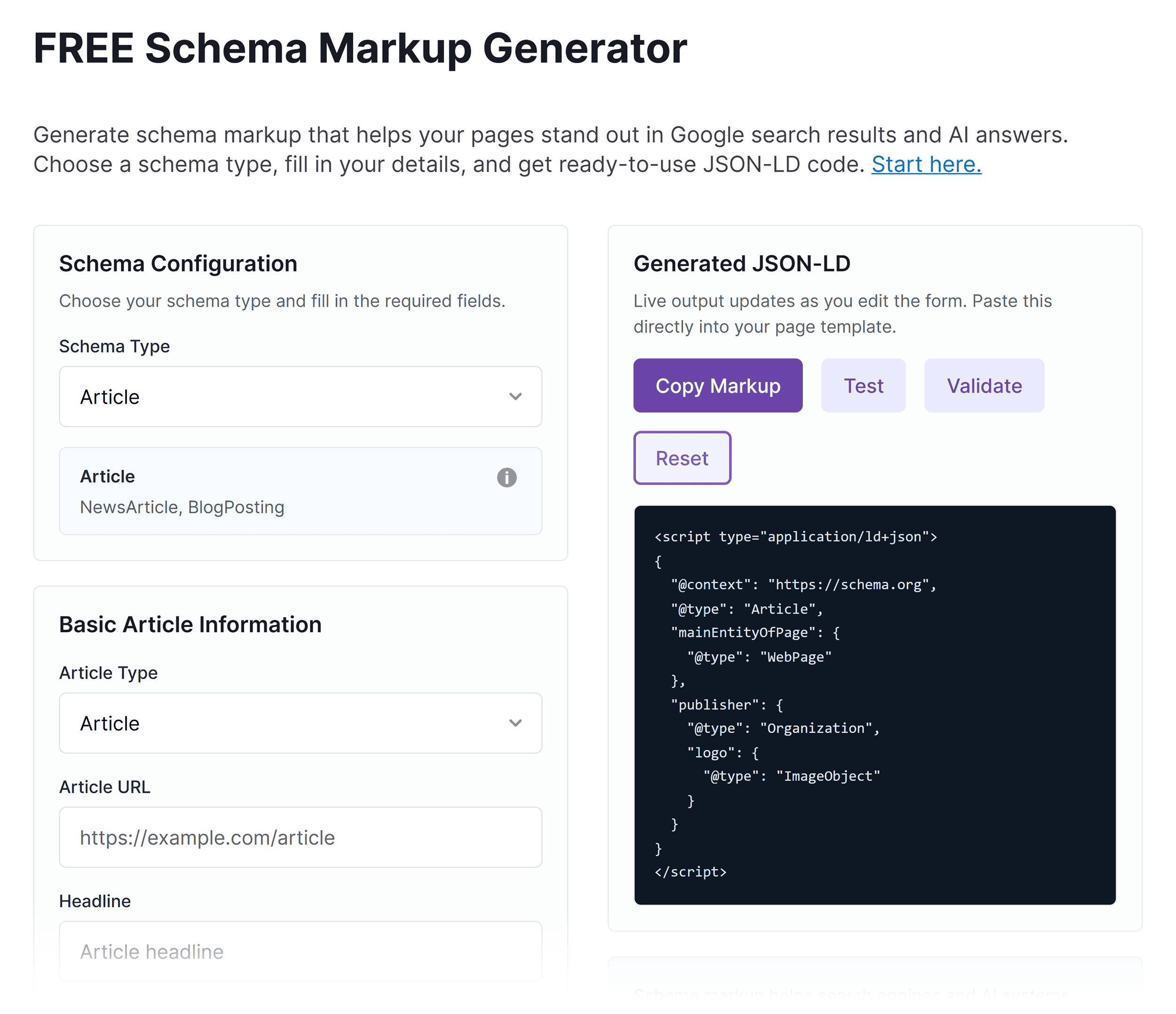 Backlinko &ndash; Schema markup generator