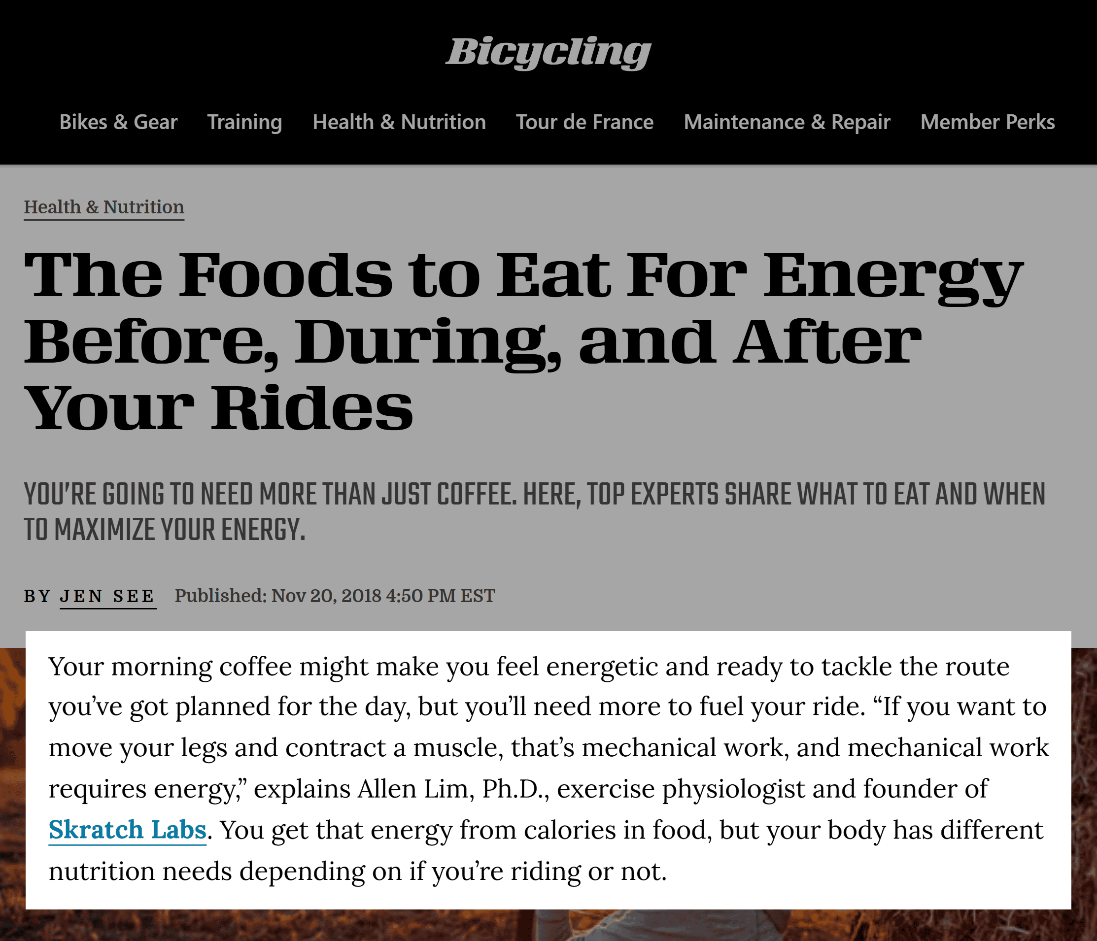 Bicycling &ndash; Skratch Labs quote and backlink