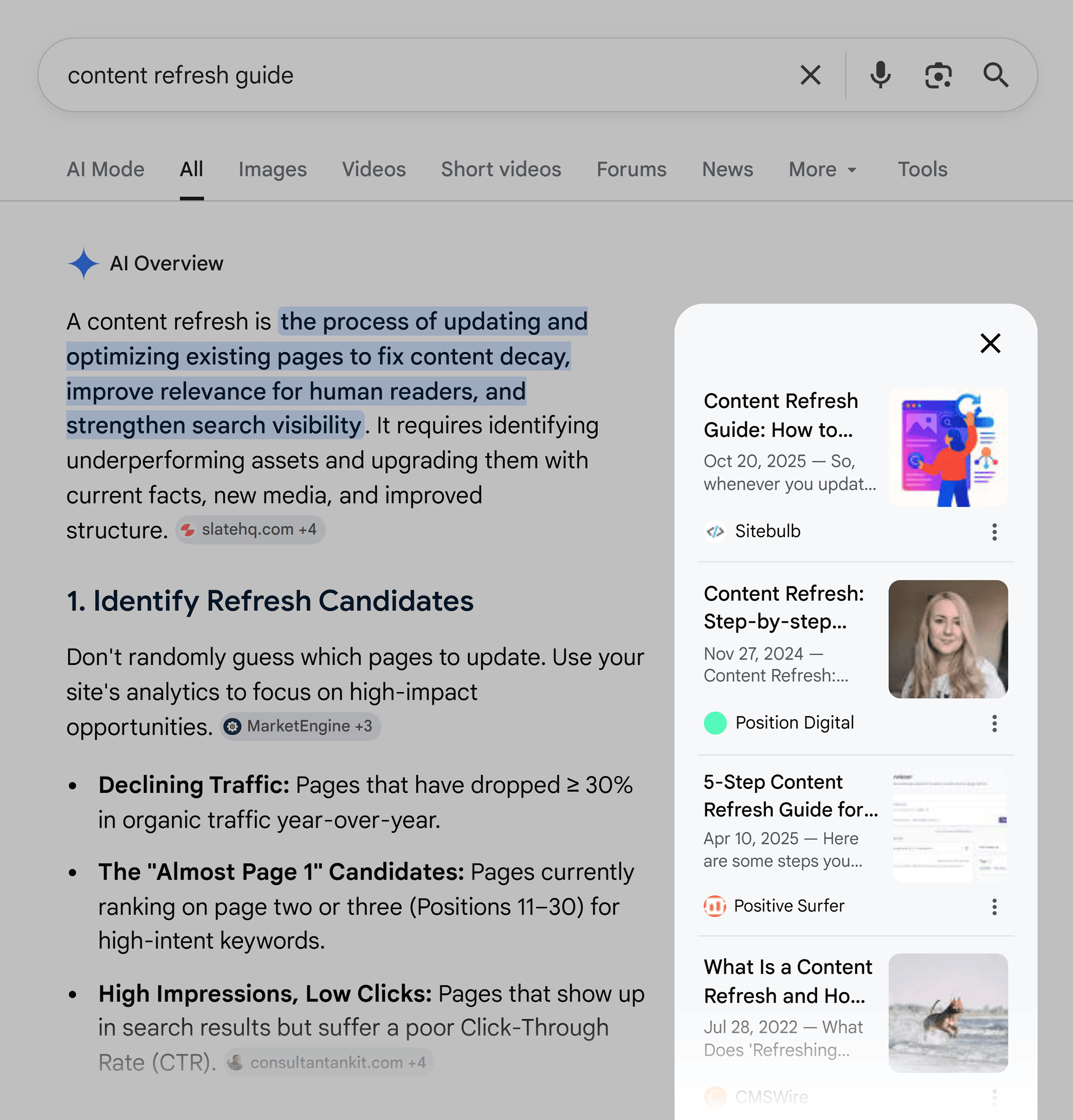 Google SERP – Content refresh guide – AI Overview Google SERP – Content refresh guide – AI Overview