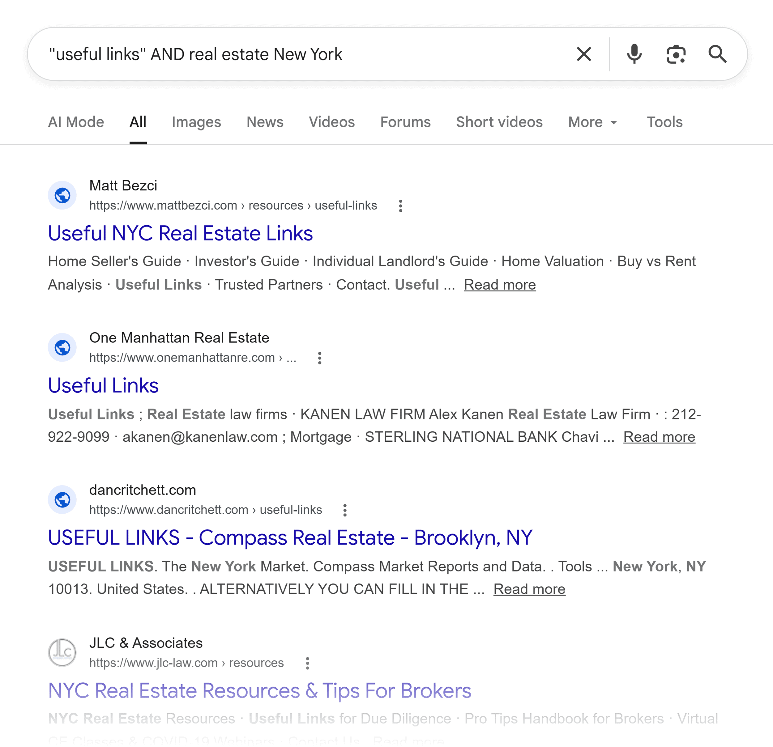 Google SERP &ndash; Useful links