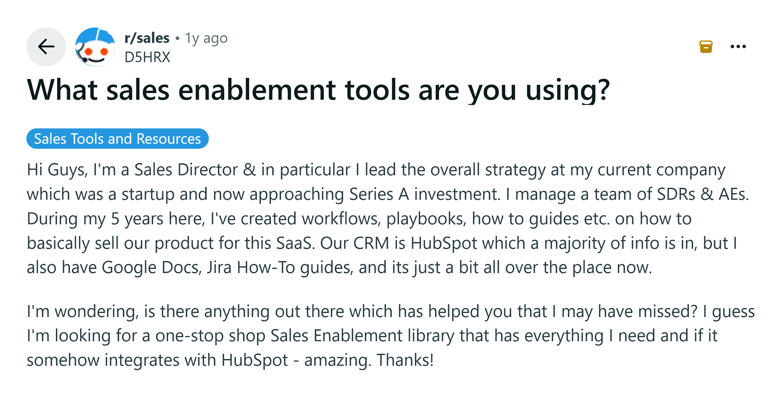 Reddit &ndash; Sales enablement tools