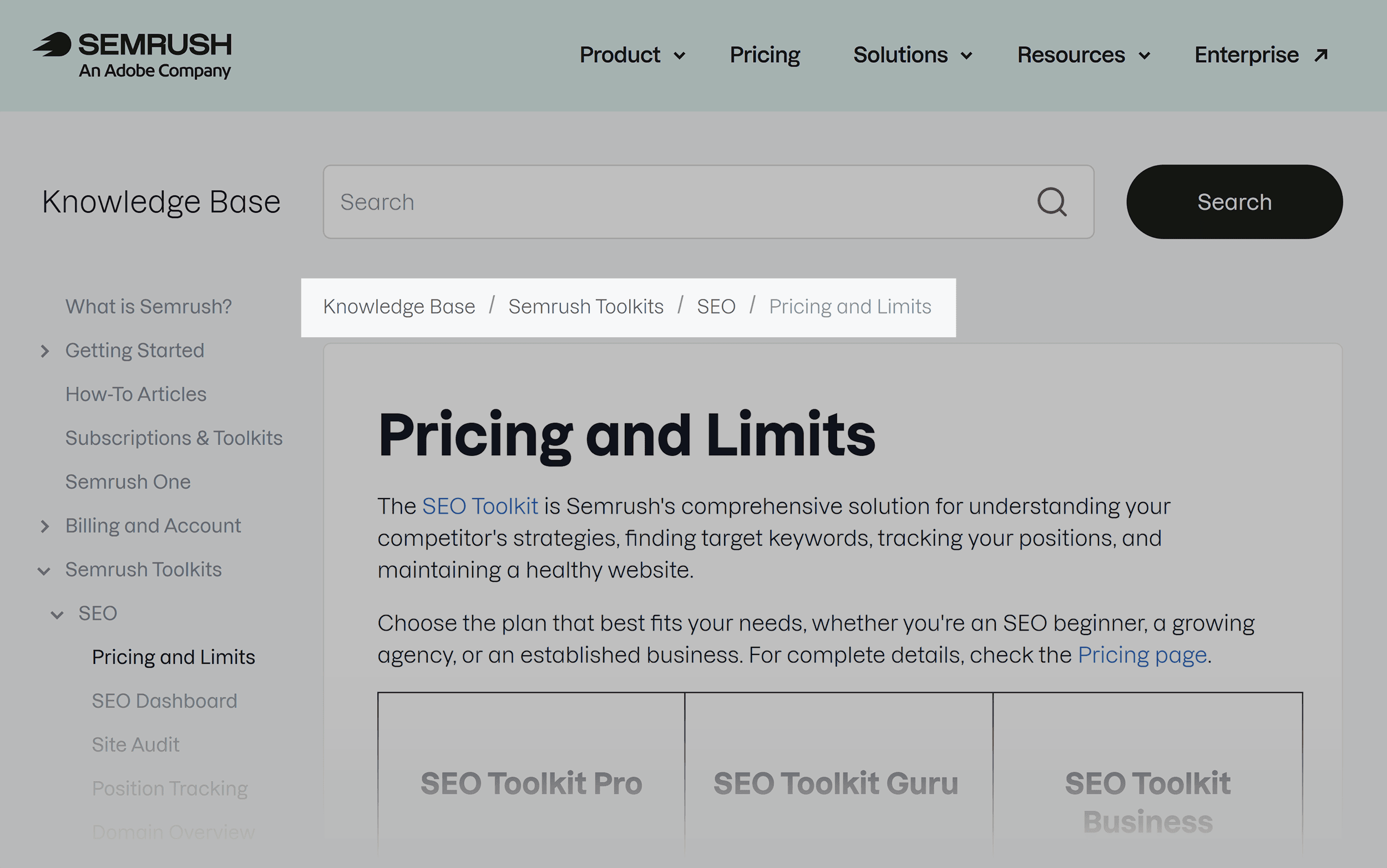 Semrush &ndash; Breadcrumbs