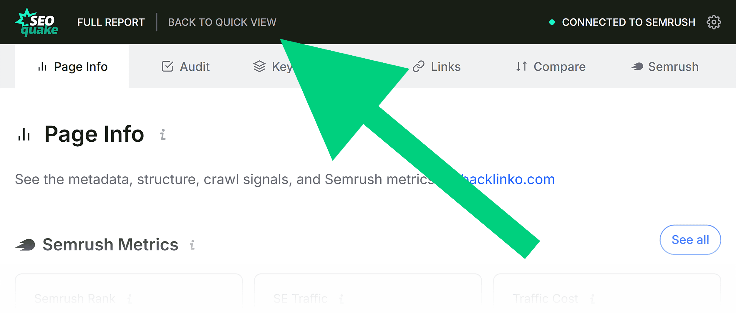 SEOQuake &ndash; Back to quick view