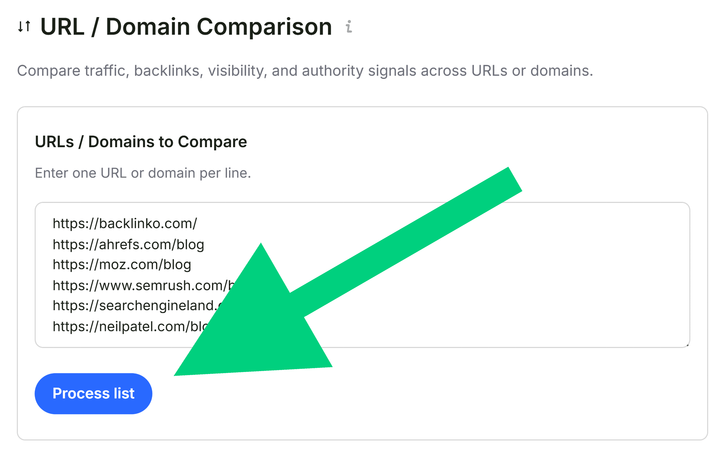 SEOQuake &ndash; Compare &ndash; Process list