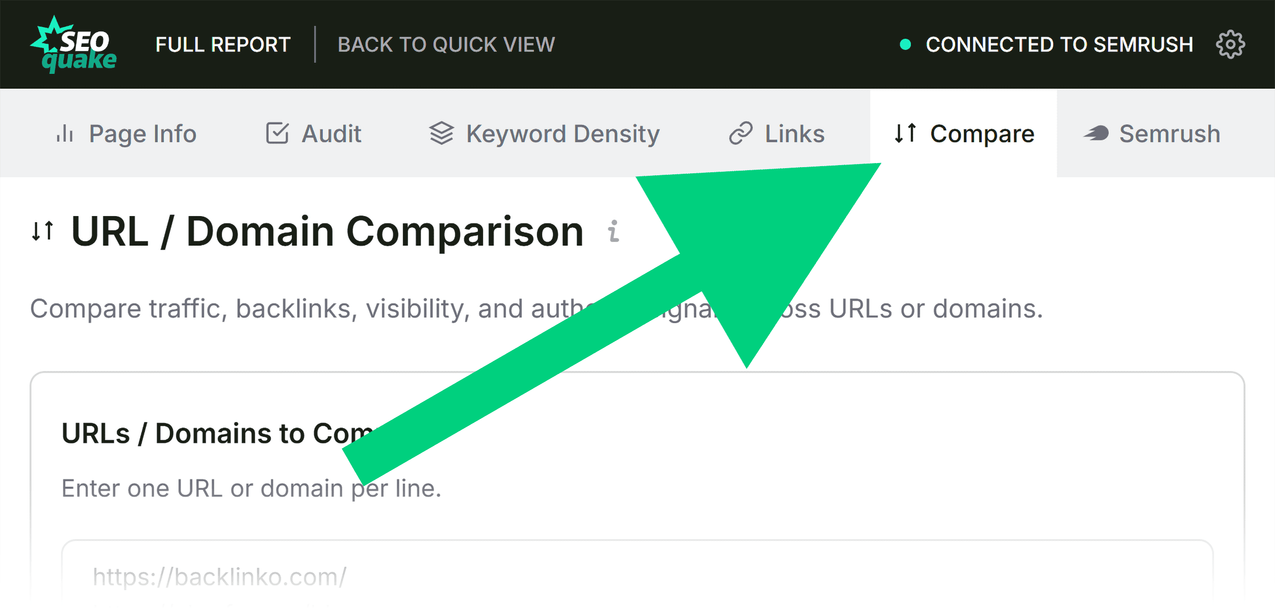 SEOQuake &ndash; Compare tab