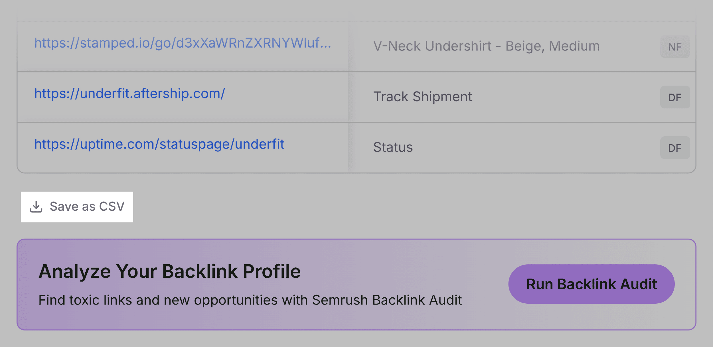 SEOQuake &ndash; Full report &ndash; Links &ndash; Save as CSV