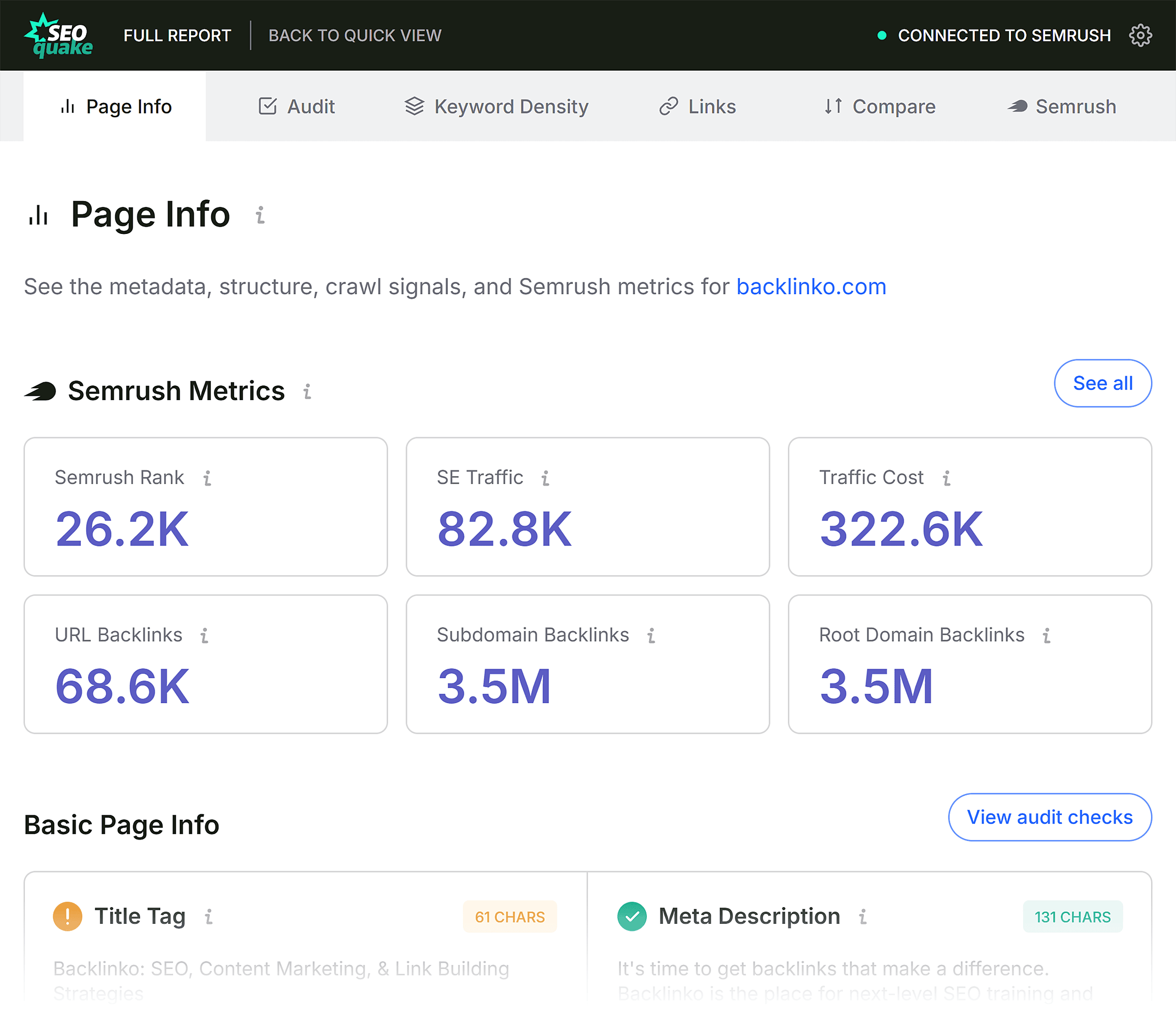 SEOQuake &ndash; Full report