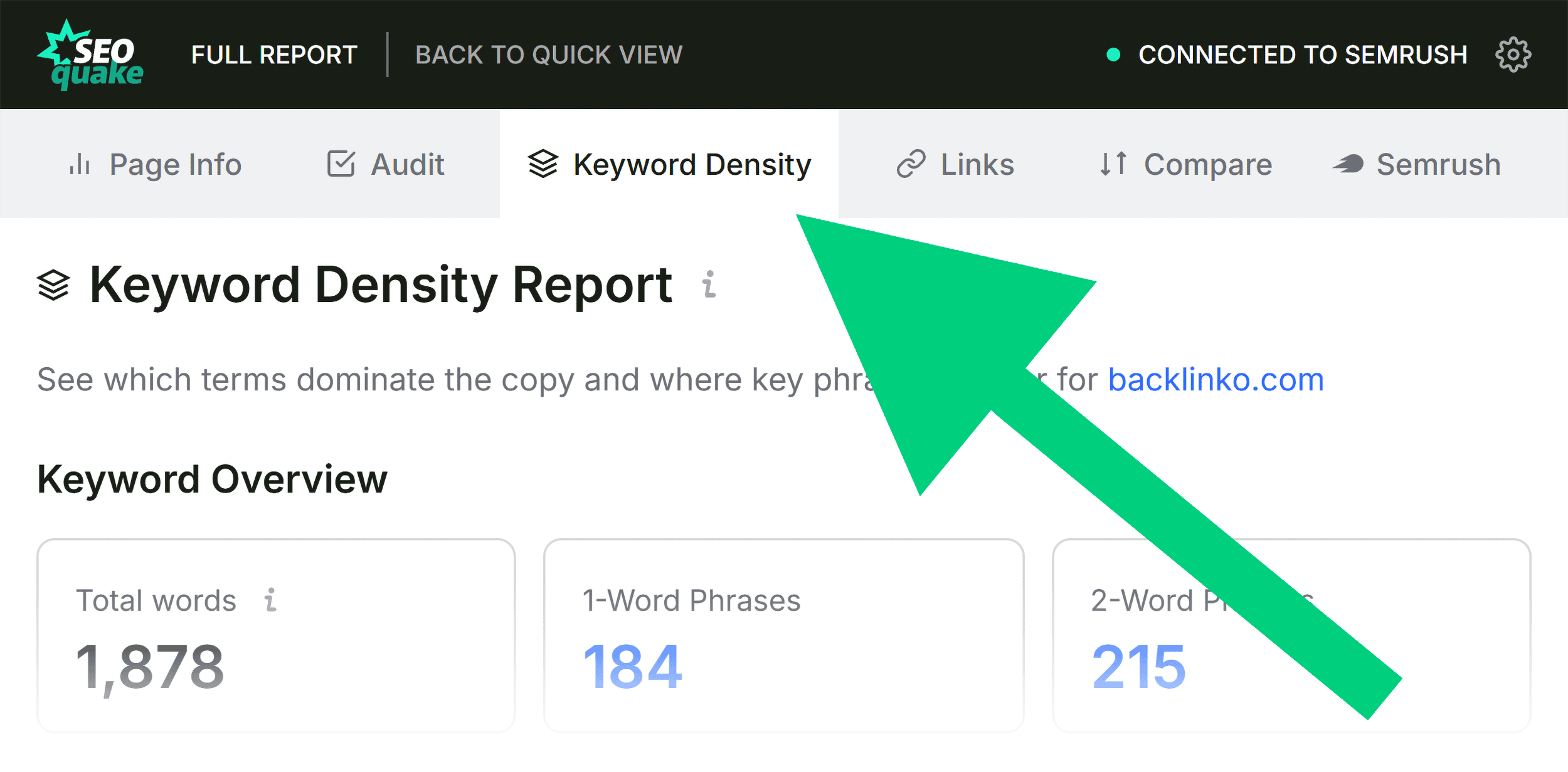 SEOQuake &ndash; Keyword Density tab