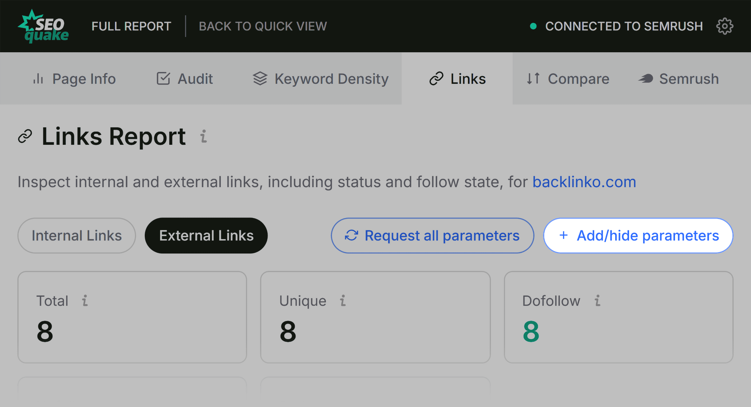 SEOQuake &ndash; Links &ndash; Add parameters