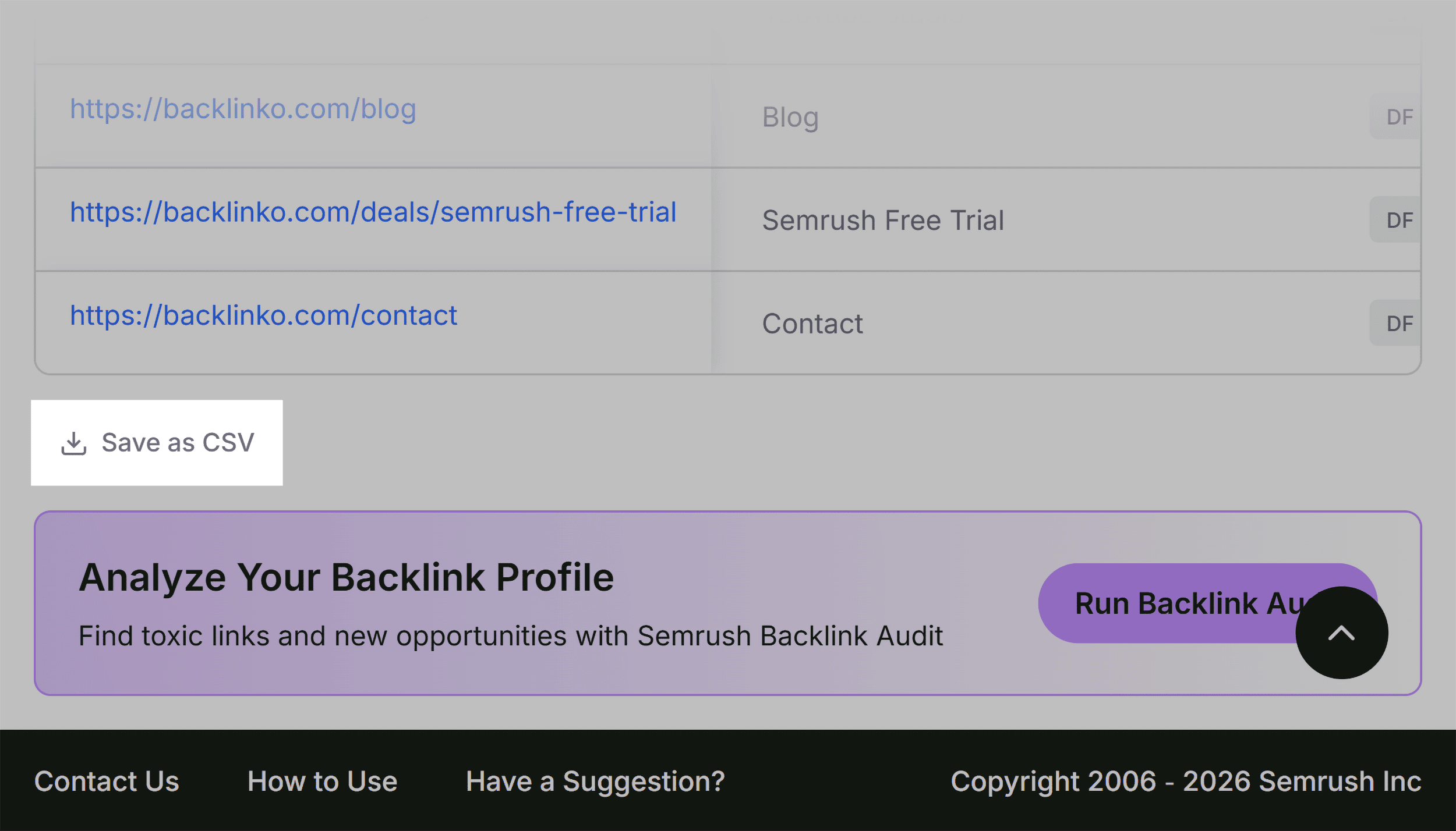 SEOQuake &ndash; Links &ndash; Save as CSV