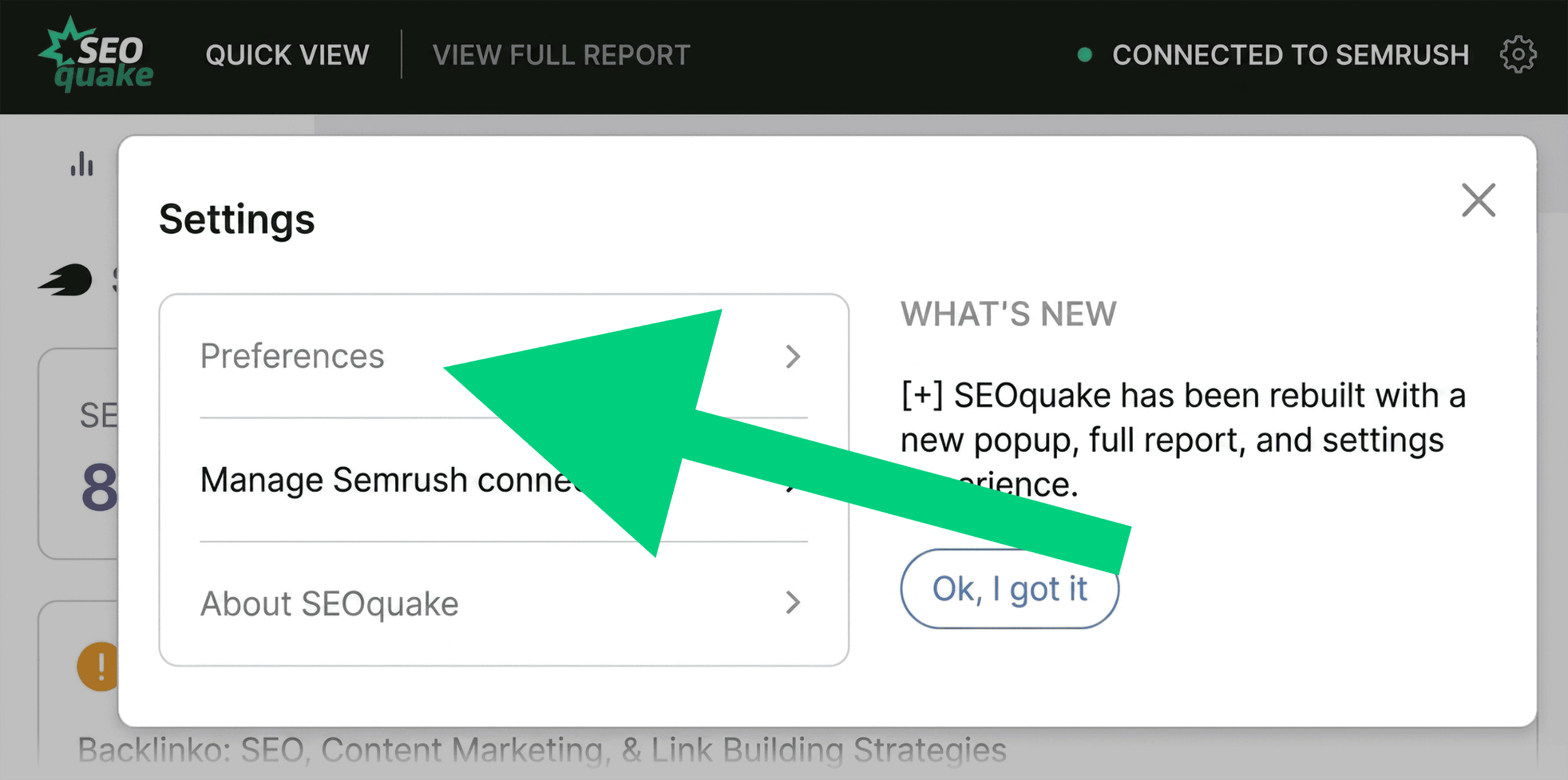 SEOQuake &ndash; Quick view &ndash; Settings &ndash; Preferences