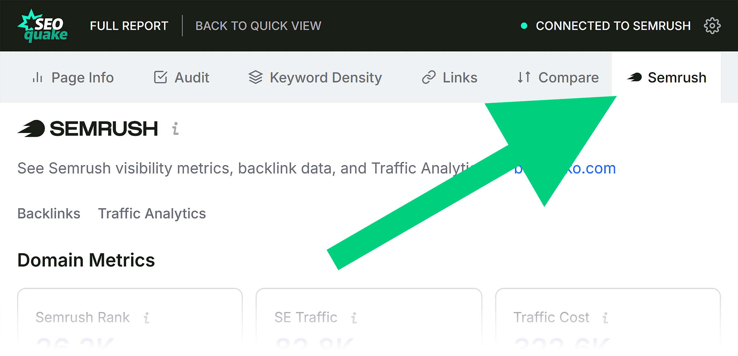 SEOQuake &ndash; Semrush tab