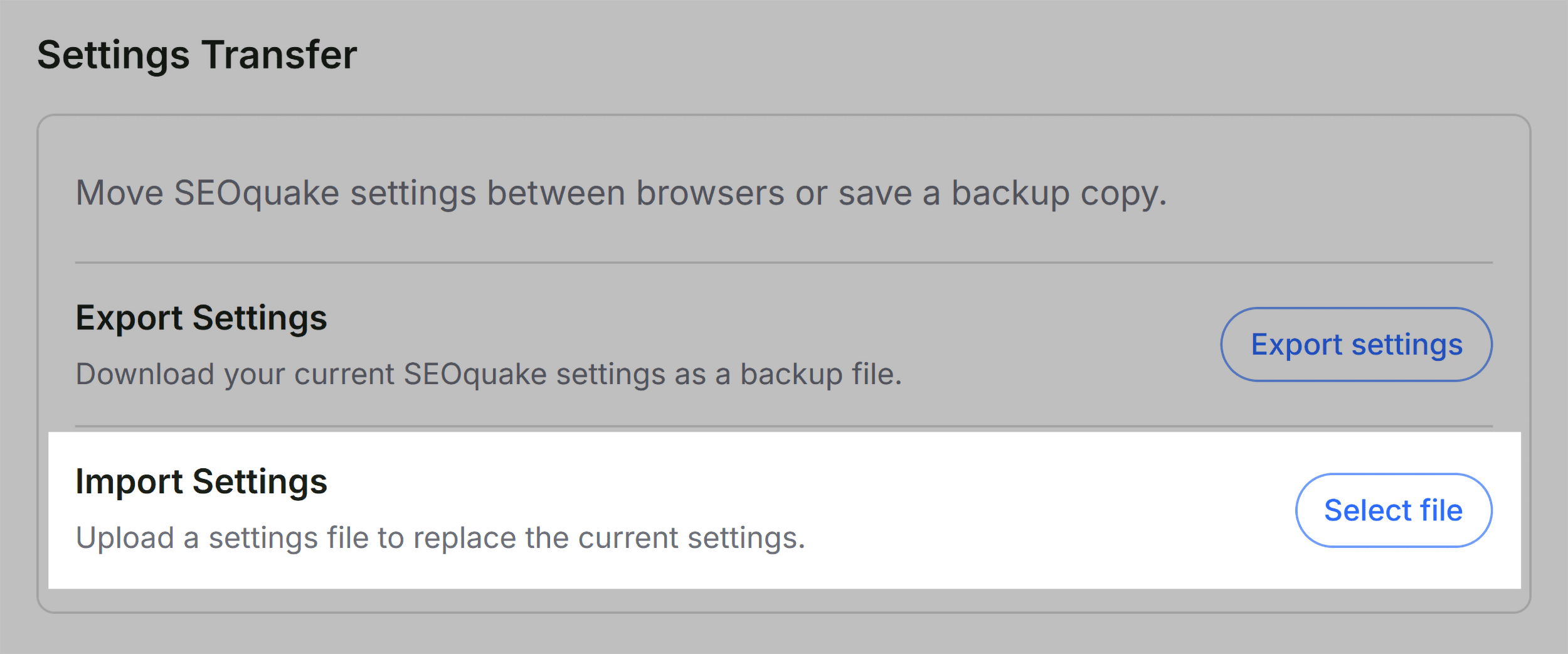 SEOQuake &ndash; Settings &ndash; General &ndash; Import settings