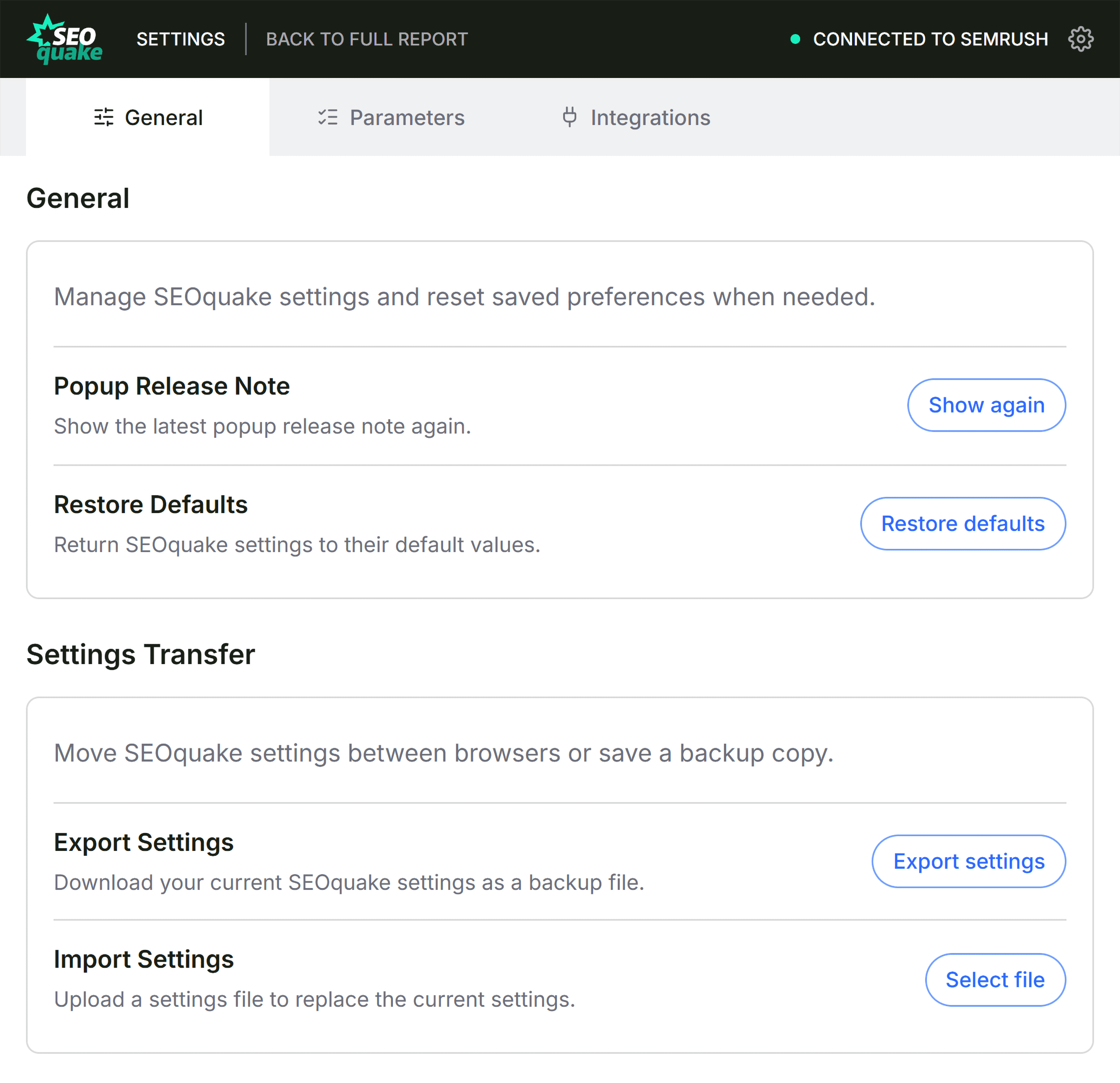 SEOQuake &ndash; Settings &ndash; General