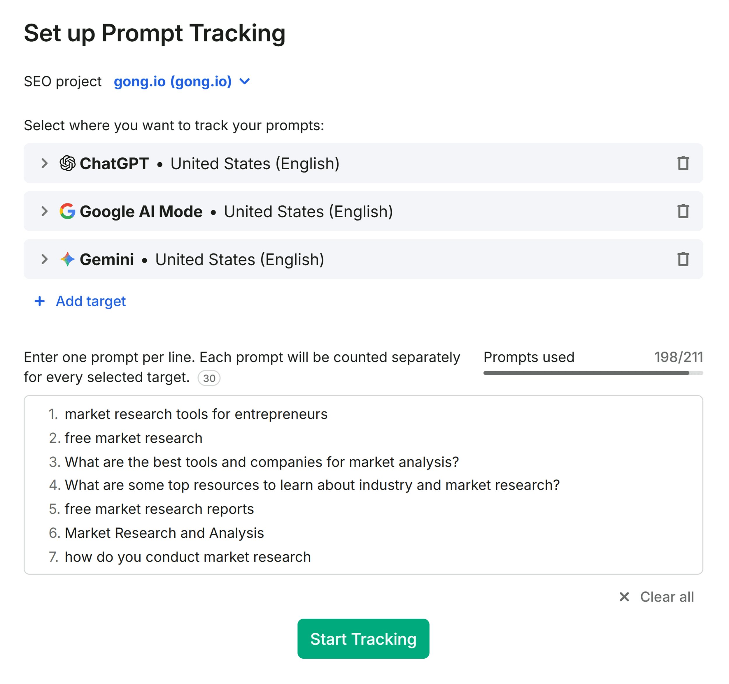 Visibility Overview &ndash; Gong &ndash; Prompt tracking
