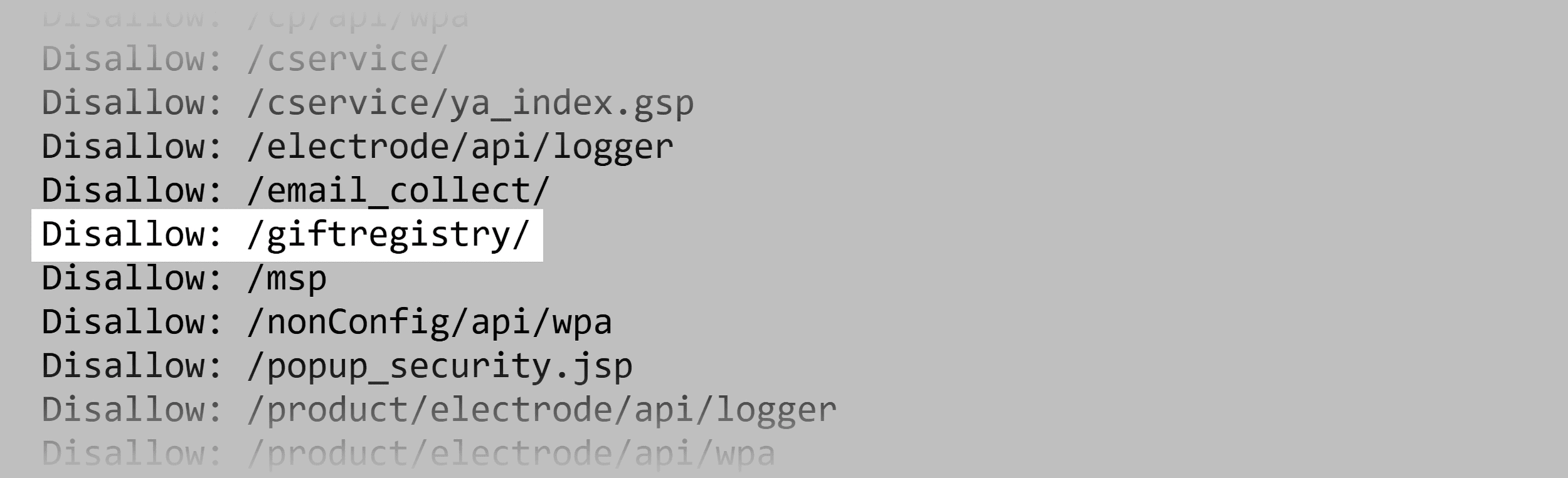 Walmart &ndash; Robots.txt &ndash; Disallow gift registry