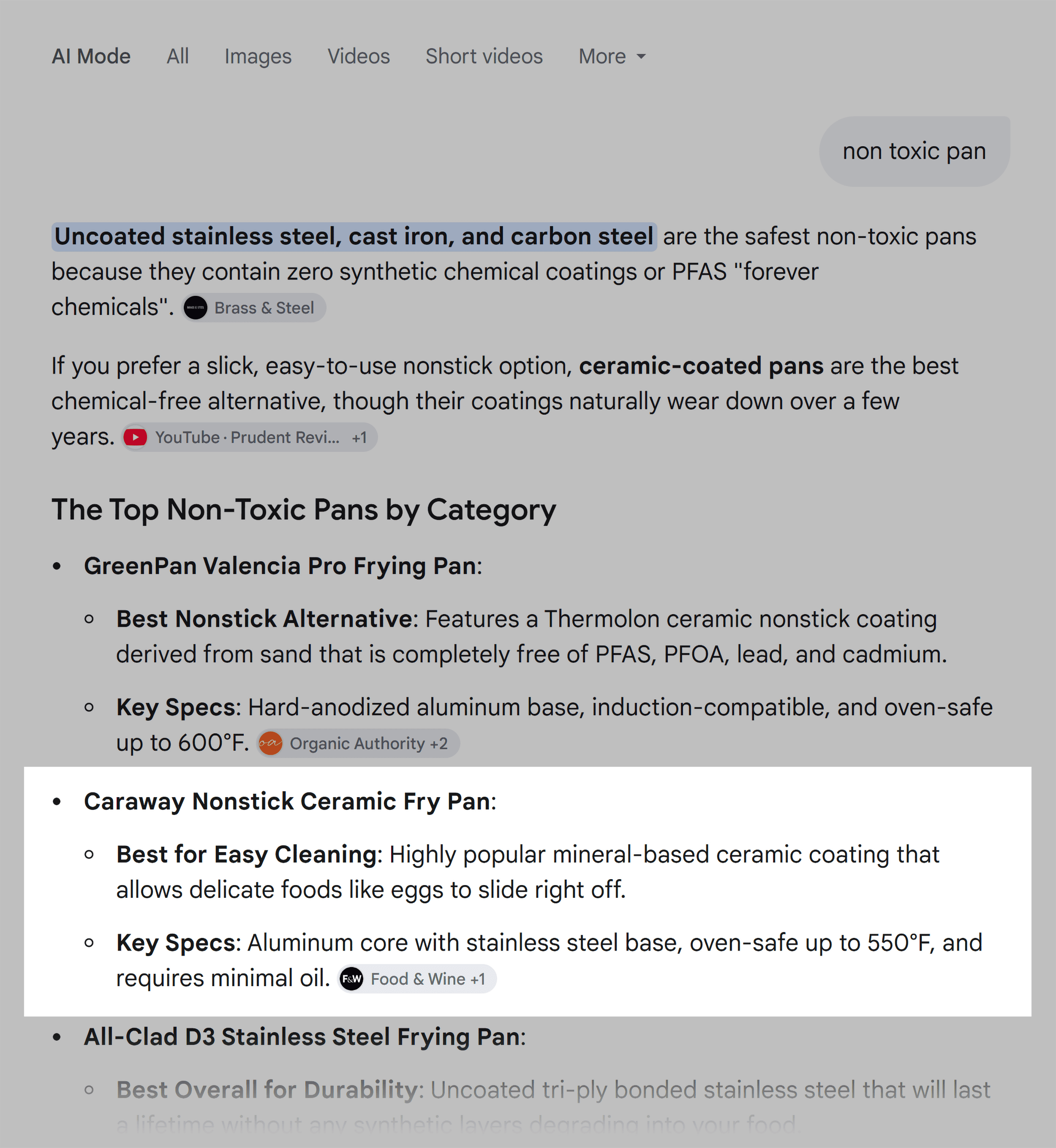 Google AI Mode &ndash; Non-toxic pan