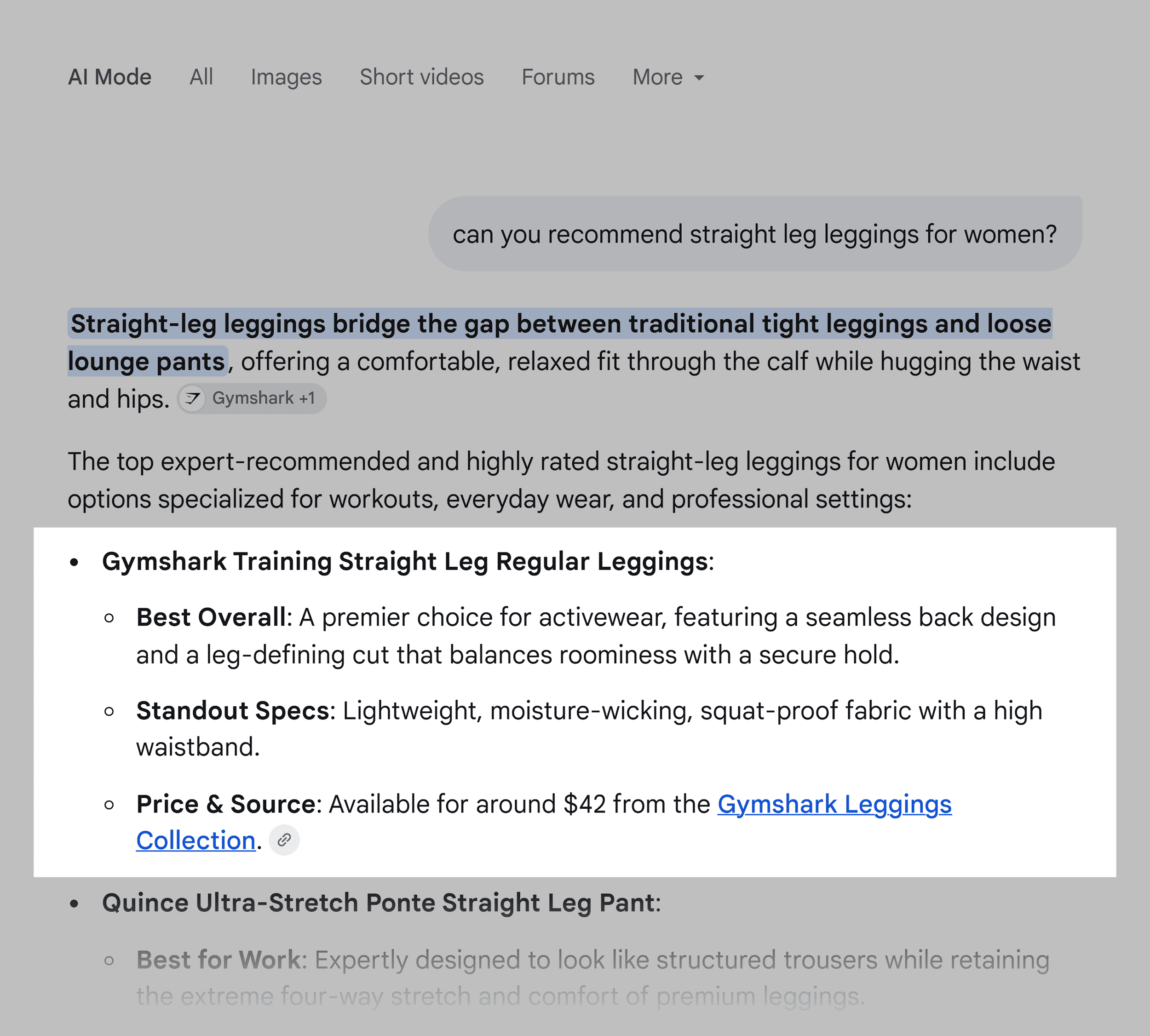Google AI Mode &ndash; Straight leg leggings