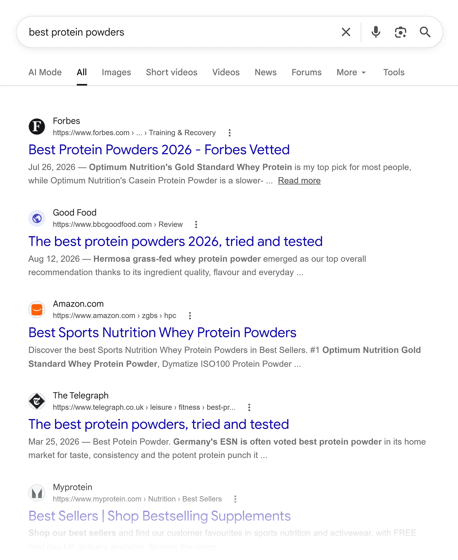 Google SERP &ndash; Best protein powders
