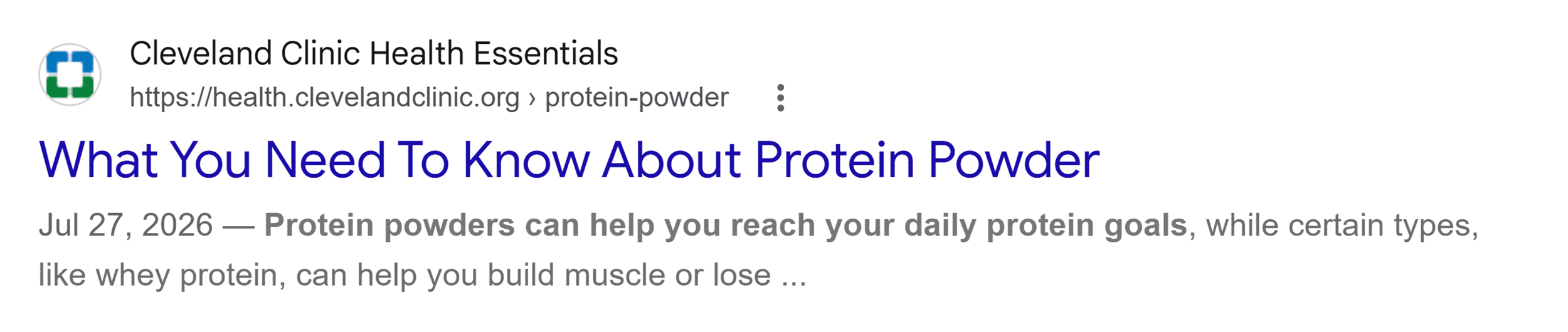 Google SERP &ndash; Cleveland clinic meta description